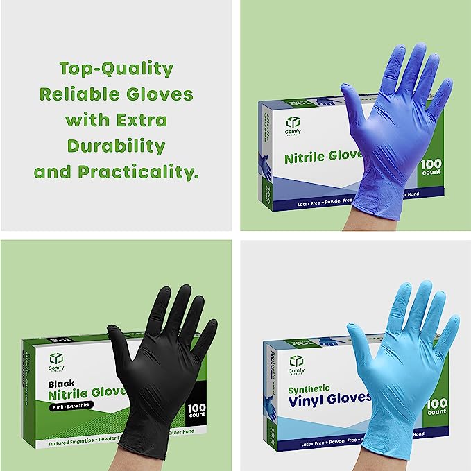 Clear Powder Free Vinyl Disposable Plastic Gloves - Large - Comfy Package