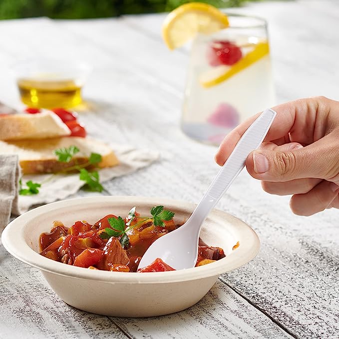 Extra Heavyweight Disposable White Plastic Tea Spoons - Comfy Package