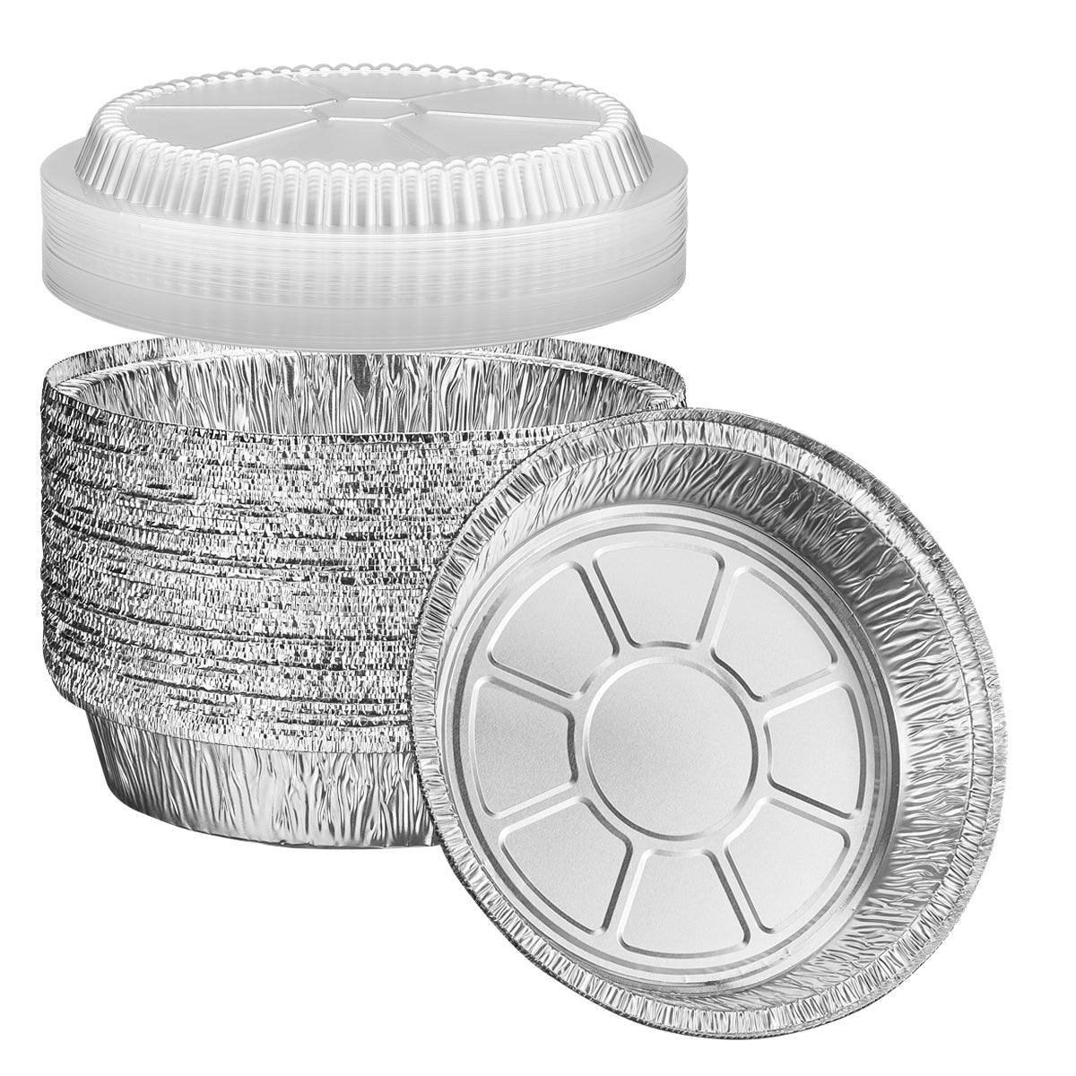 9 Inch Disposable Round Aluminum Foil Pans with Clear Plastic Dome Lids