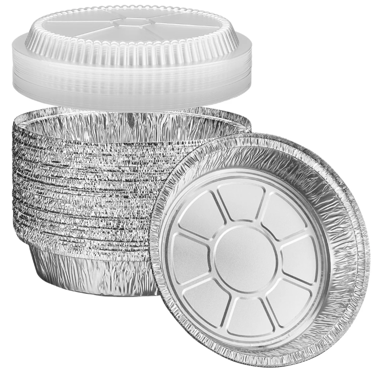 9 Inch - 400ct Disposable Round Aluminum Foil Pans with Clear Plastic Dome Lids - Comfy Package