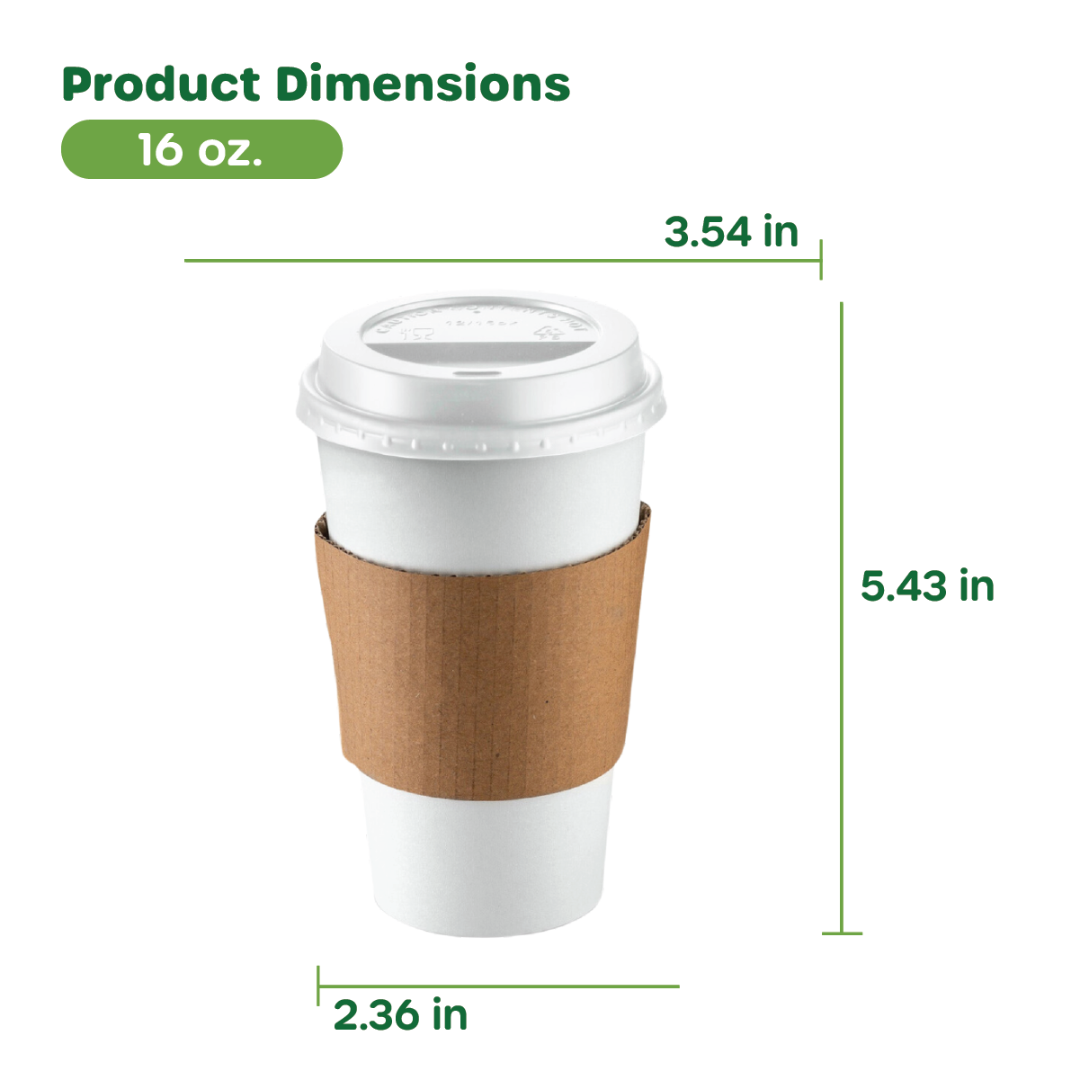 16 oz. Disposable White Coffee Cups with White Lids, Sleeves - To Go Paper Hot Cups - Comfy Package