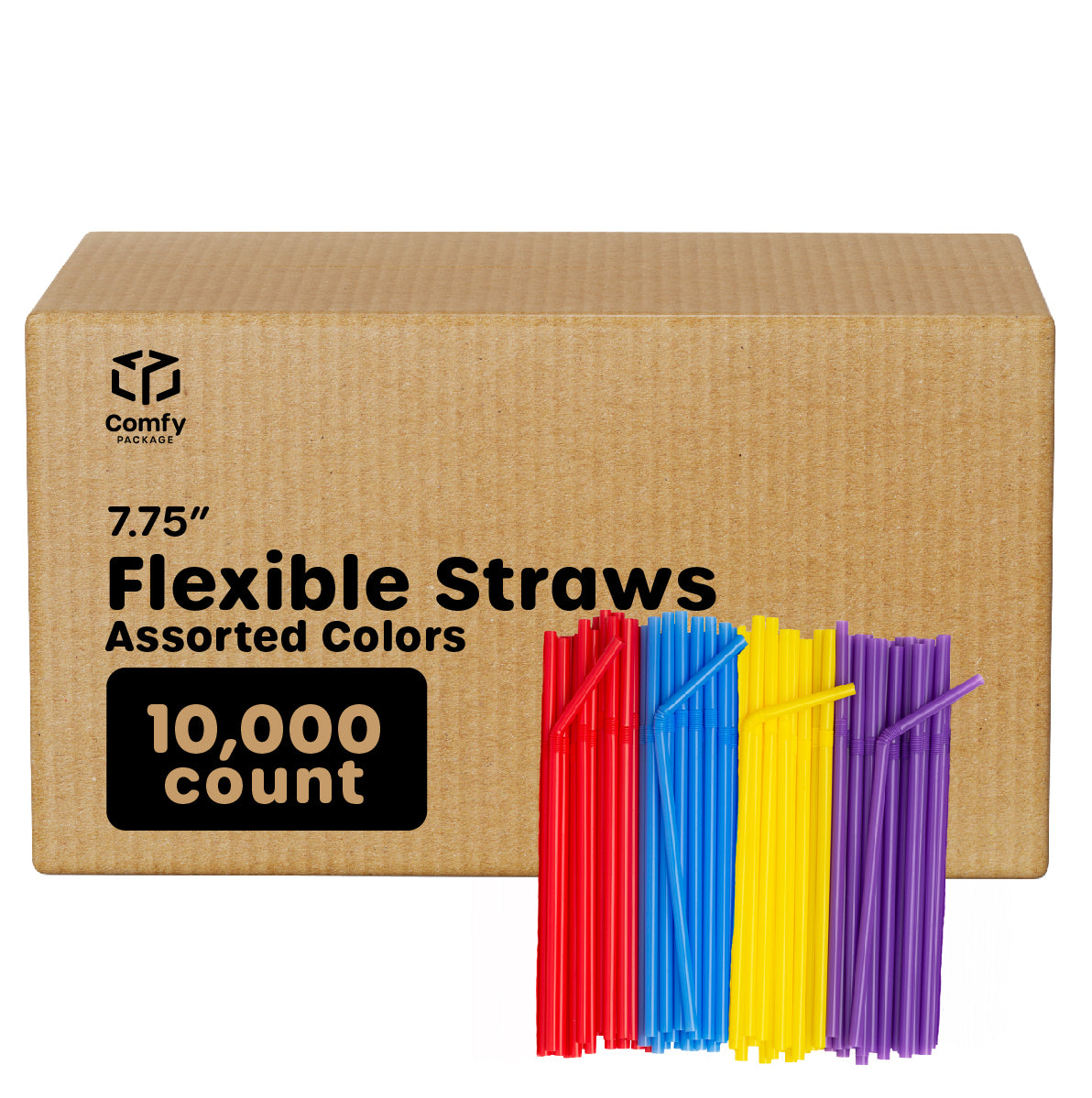 Flexible Disposable Plastic Drinking Straws - Assorted Colors - Comfy Package