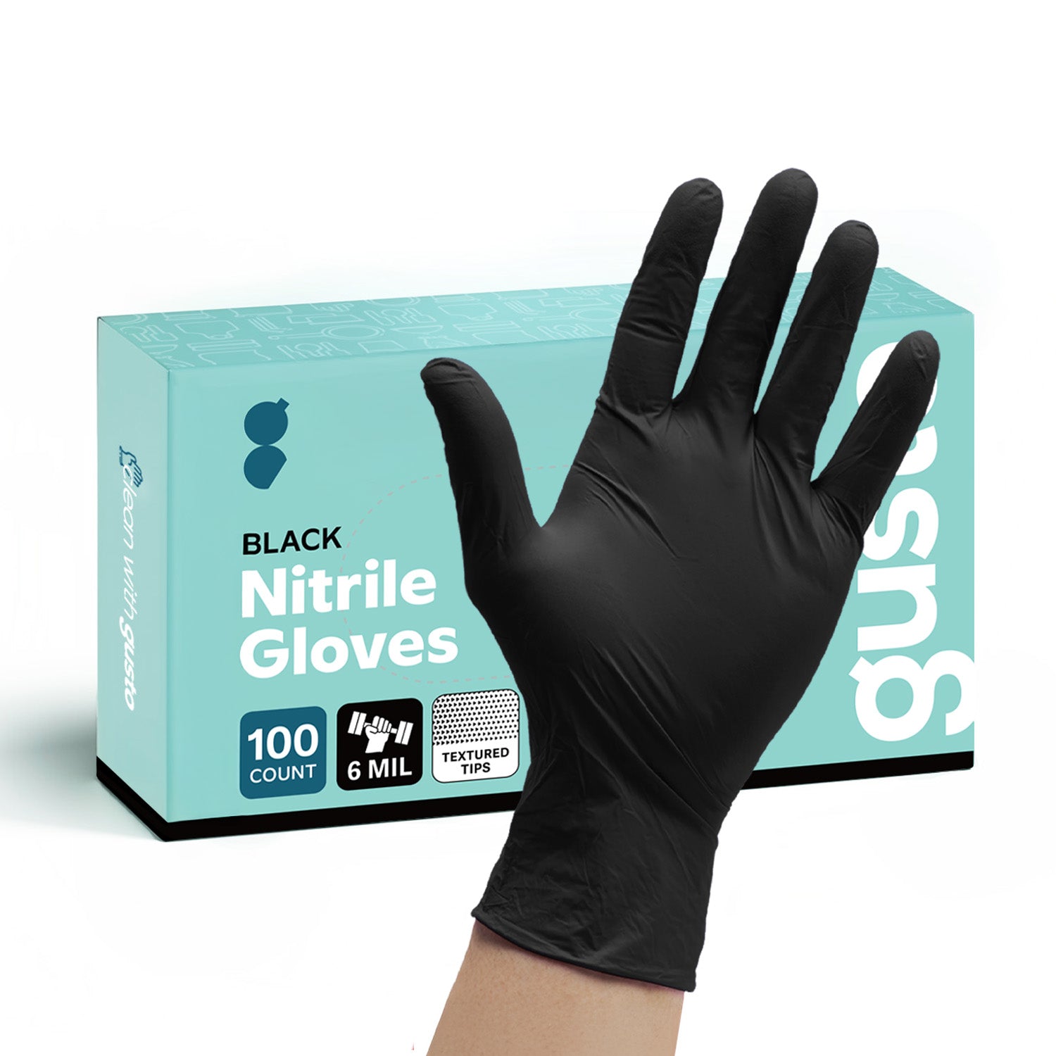 100ct Black Nitrile Disposable Gloves 6 Mil. Extra Strength Latex & Powder Free, Textured Fingertips Gloves