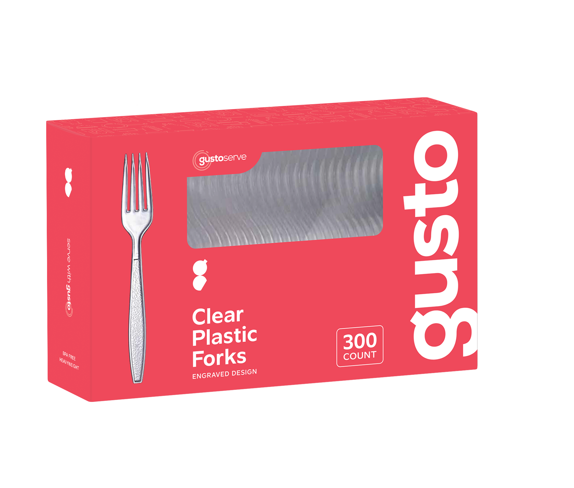 Heavyweight Disposable Clear Plastic Forks - Engraved Design - Comfy Package