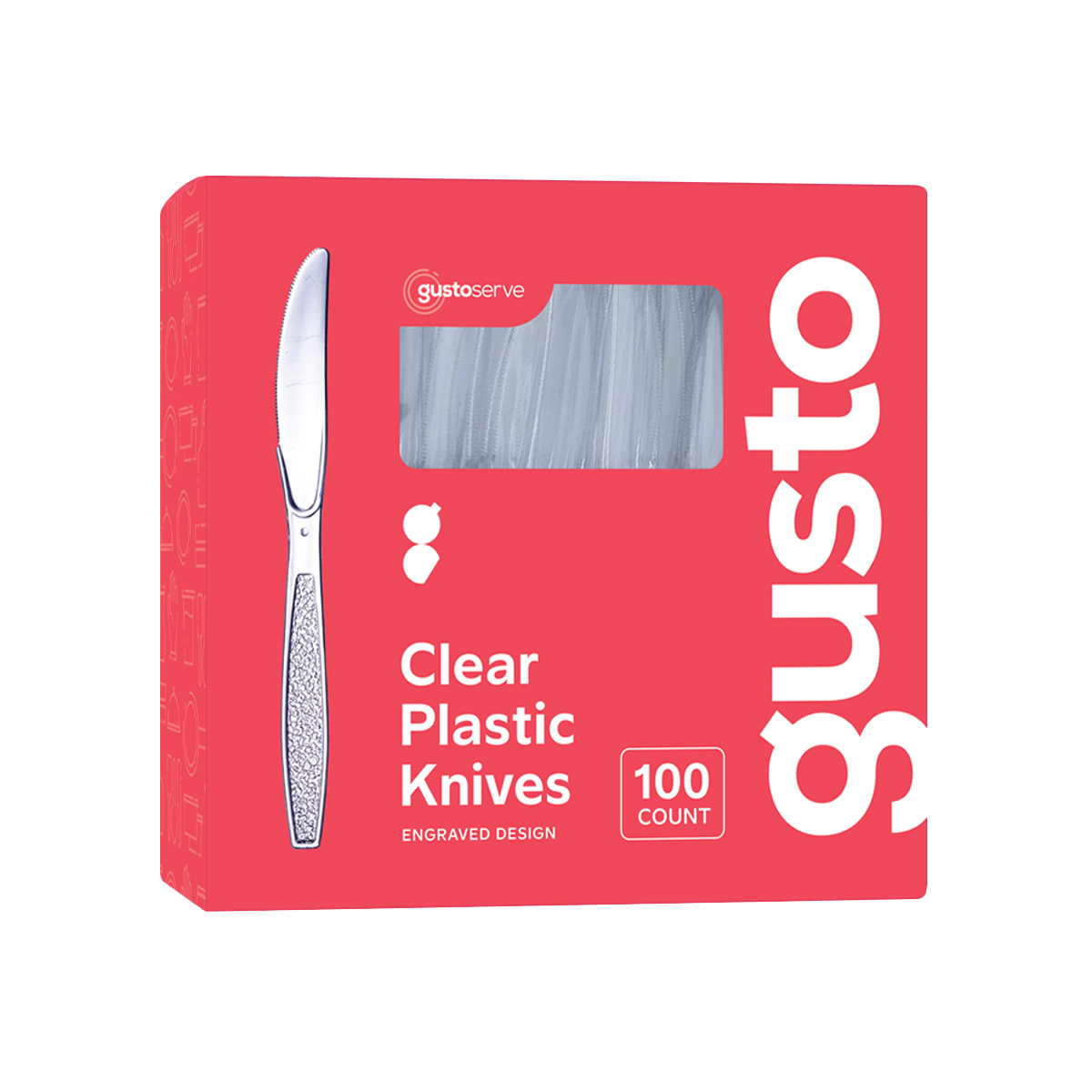 300ct Heavyweight Disposable Clear Plastic Knives Engraved - Comfy Package