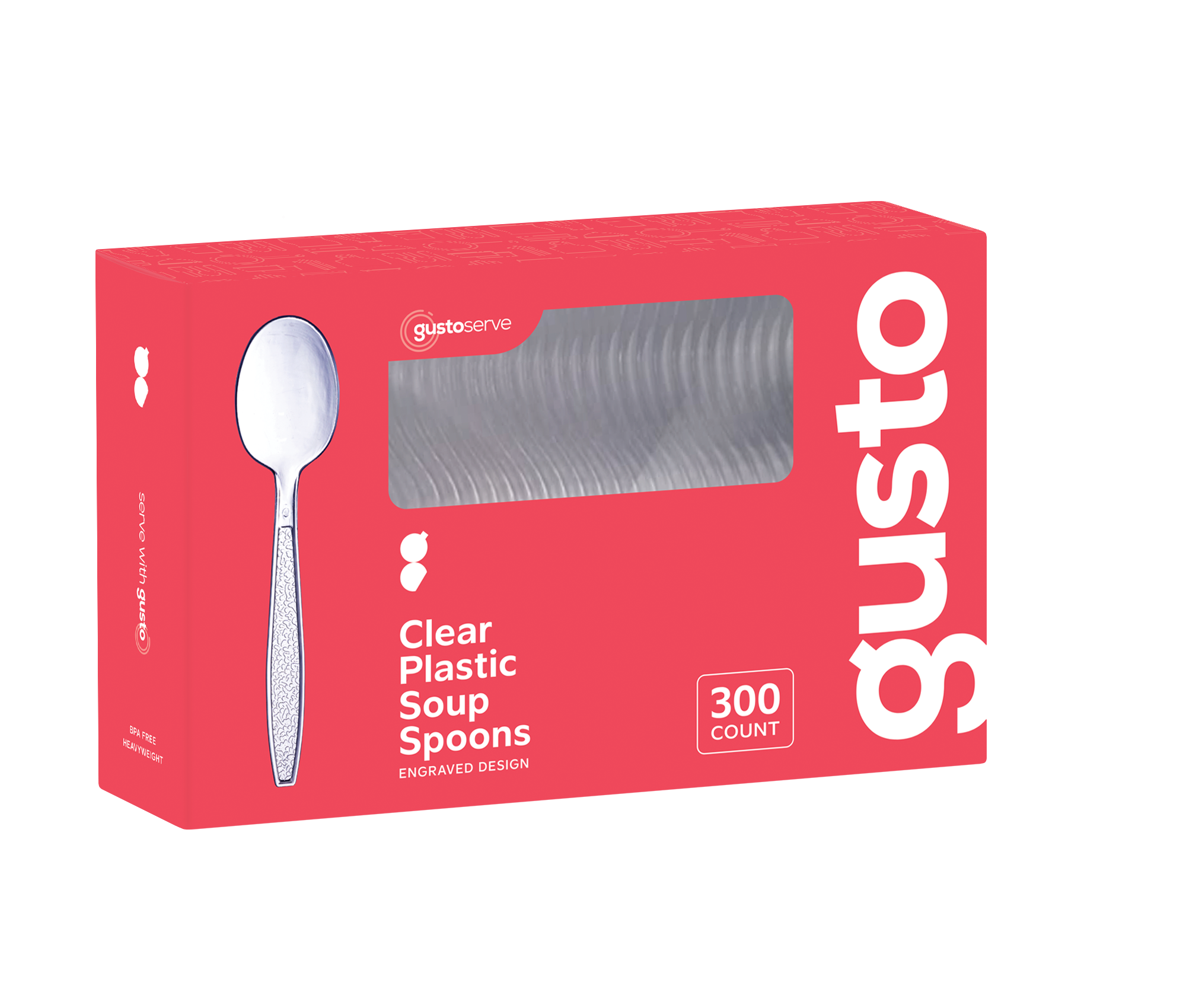 Heavyweight Disposable Clear Plastic Soup Spoons - Engraved Design - Comfy Package