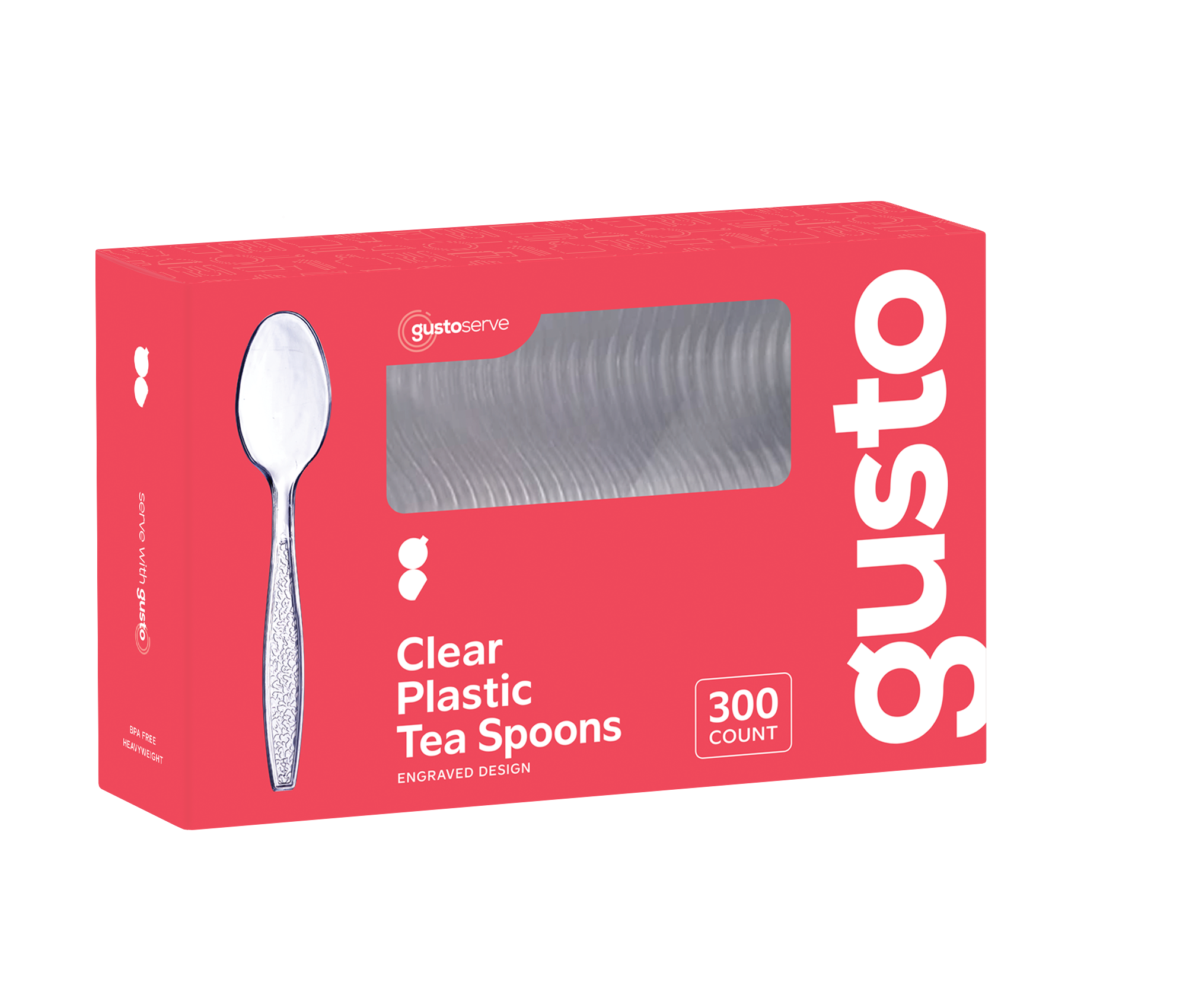 Heavyweight Disposable Clear Plastic Tea Spoons - Engraved Design - Comfy Package