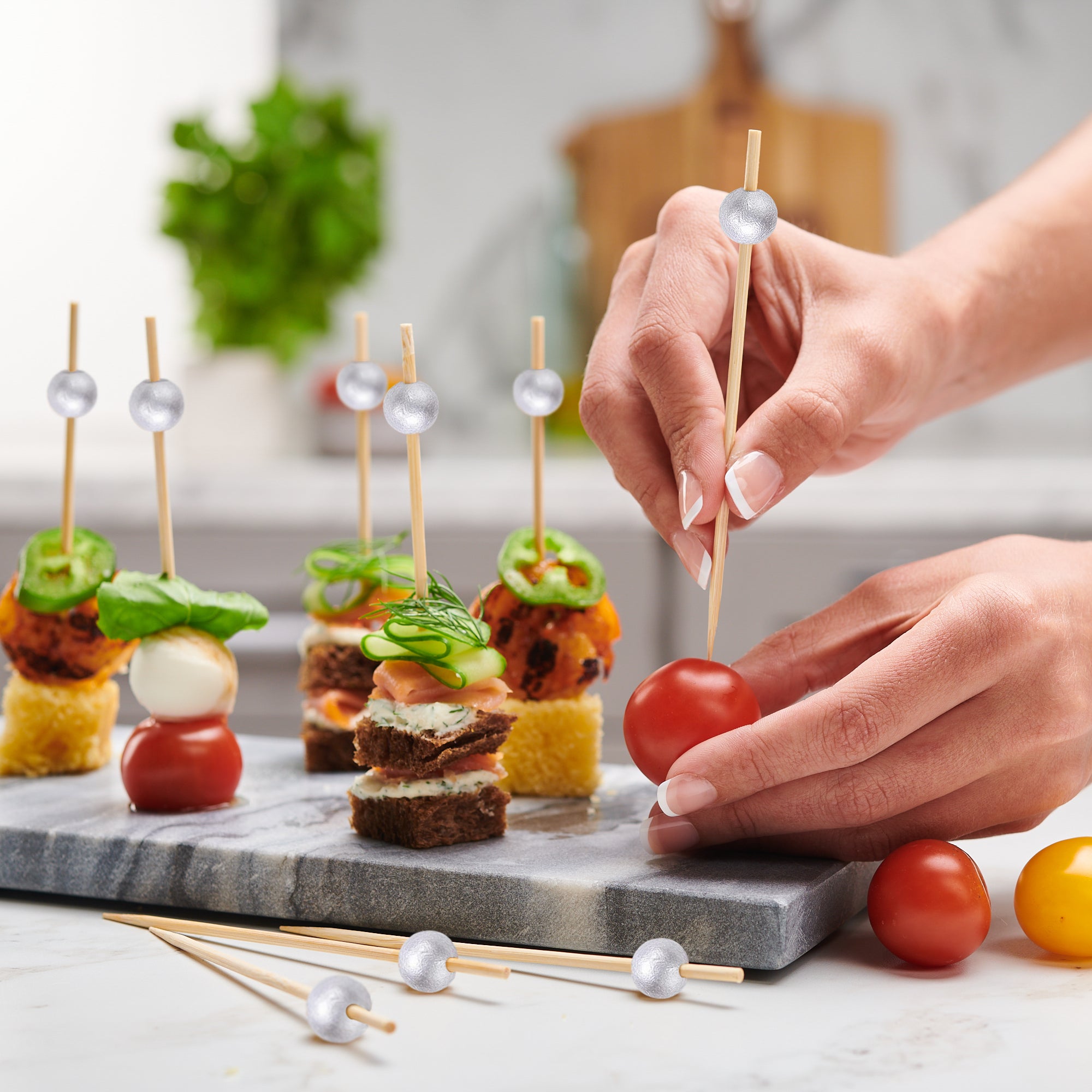 4.7 Inch Wooden Pick Skewers - Silver - Comfy Package