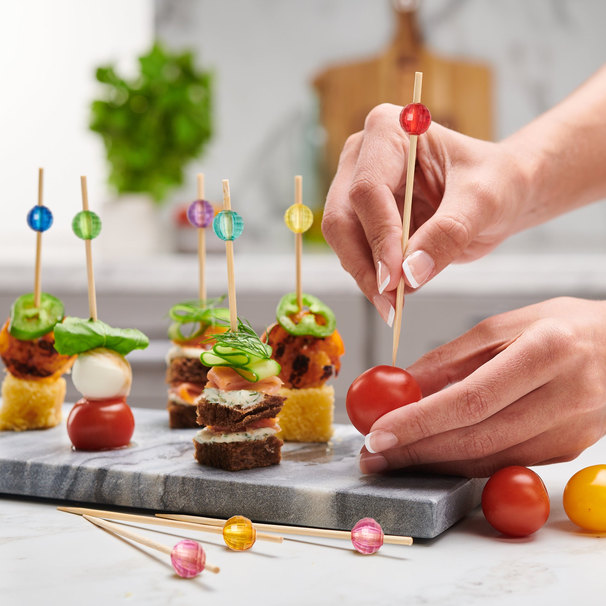 4.7 Inch Wooden Pick Skewers - Multi Color - Comfy Package