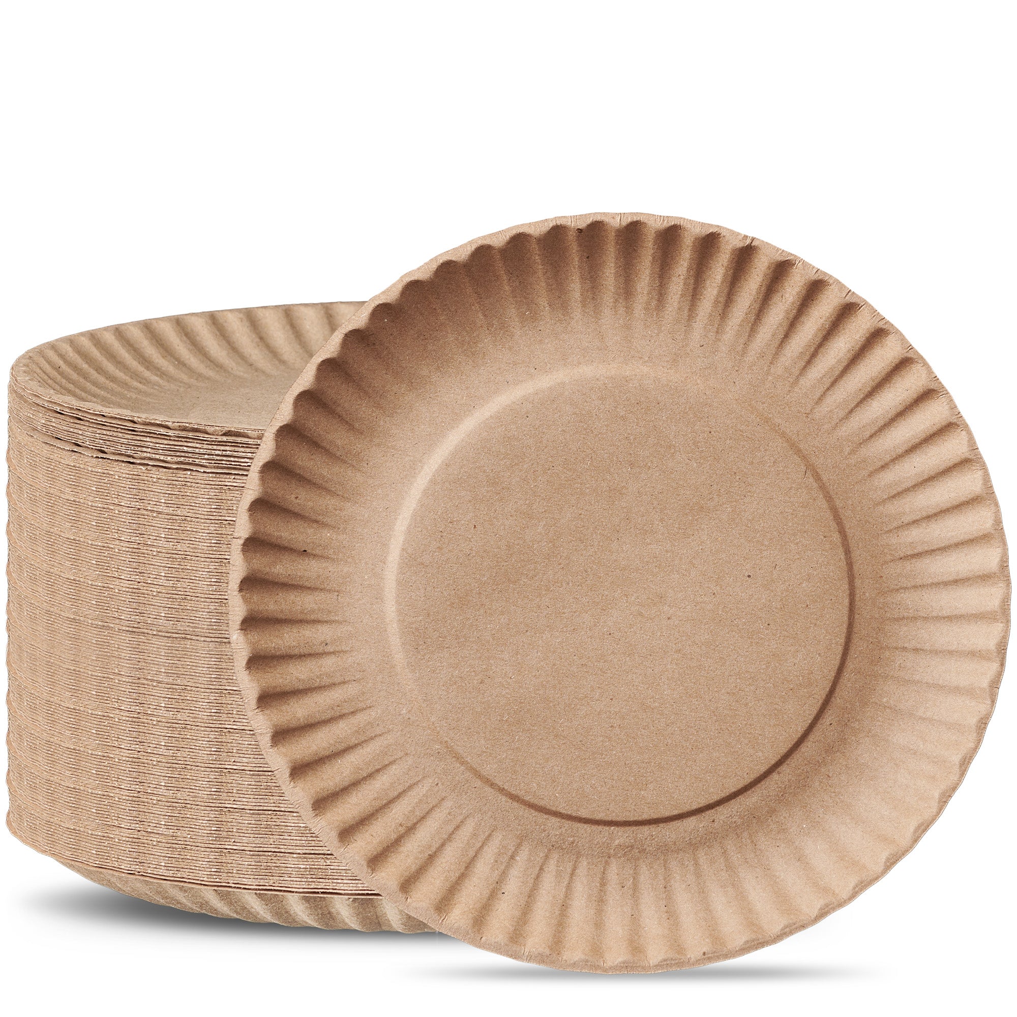 9 Inch Disposable Kraft Uncoated Paper Plates, 9 Inch Large- Unbleached