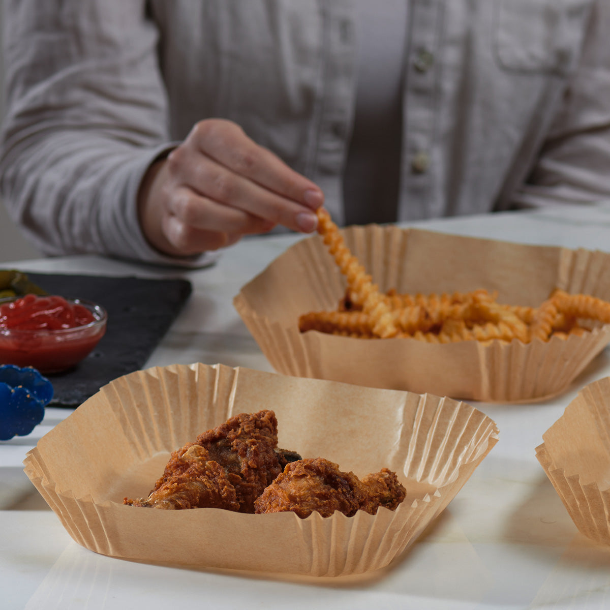 8 Inch Disposable Square Air Fryer Liners - Kraft - Comfy Package
