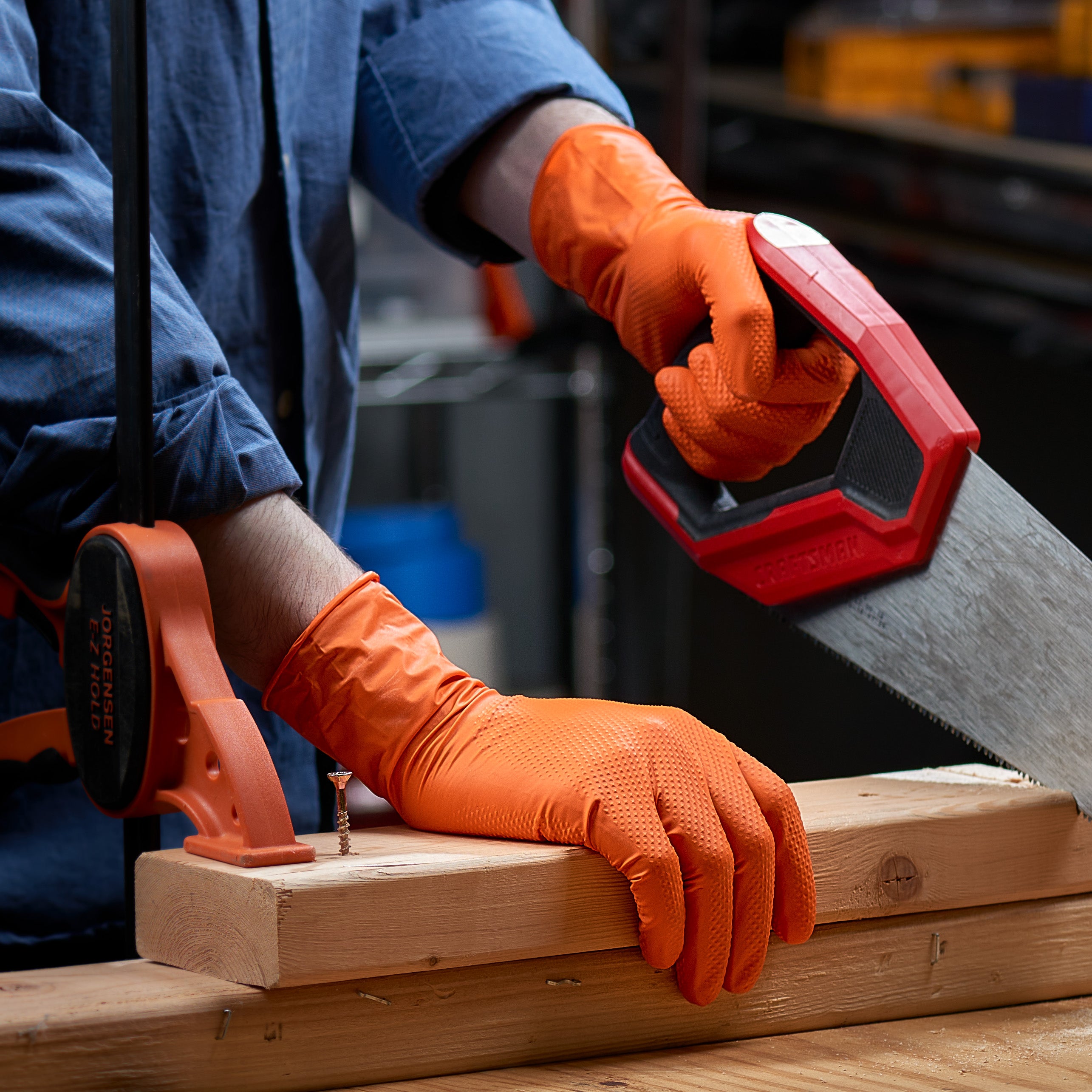 8 Mil Disposable Orange Nitrile Heavy-Duty Gloves, Industrial, Diamond Texture - Medium - Comfy Package