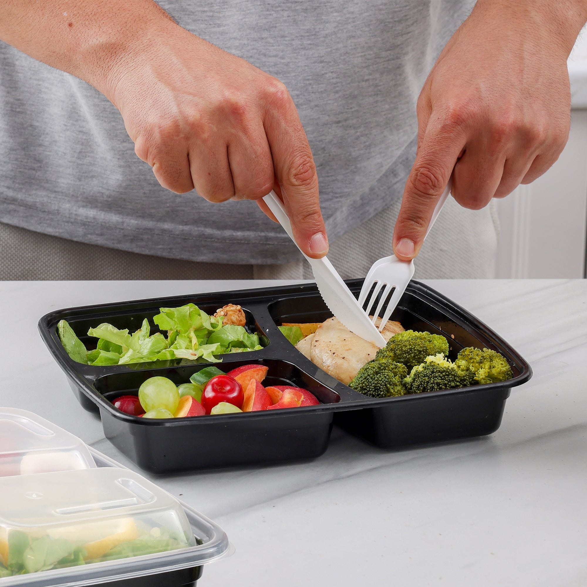 32 oz 3 Compartment Reusable Meal Prep Containers - Comfy Package
