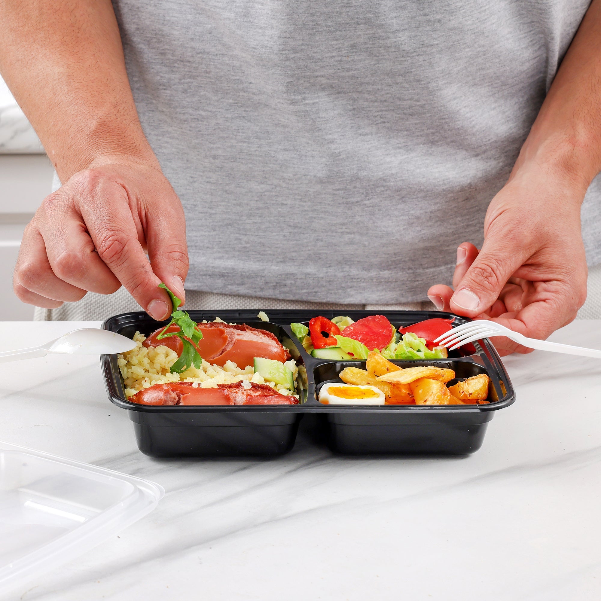 24 oz 3 Compartment Reusable Meal Prep Containers - Comfy Package