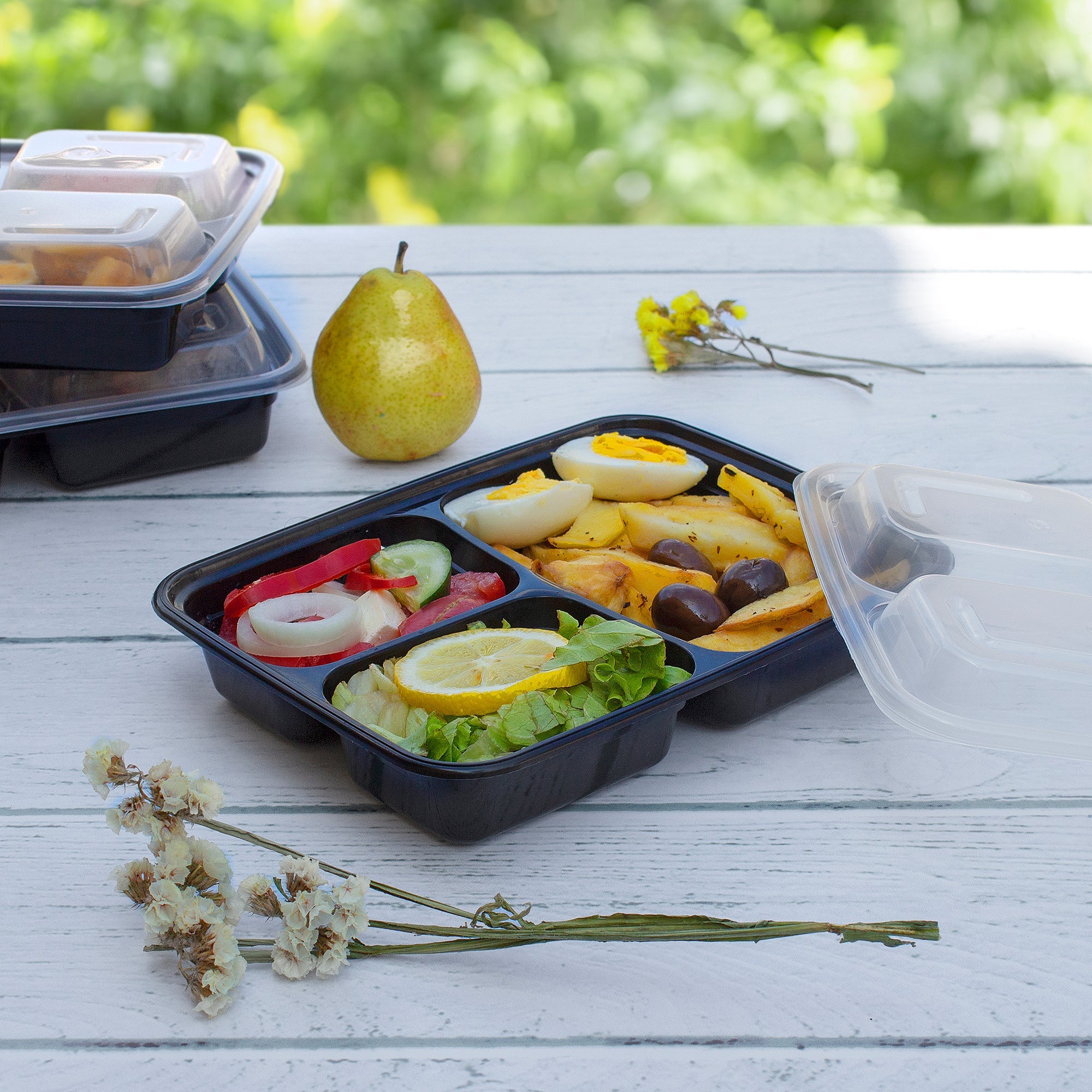 32 oz 3 Compartment Reusable Meal Prep Containers - Comfy Package