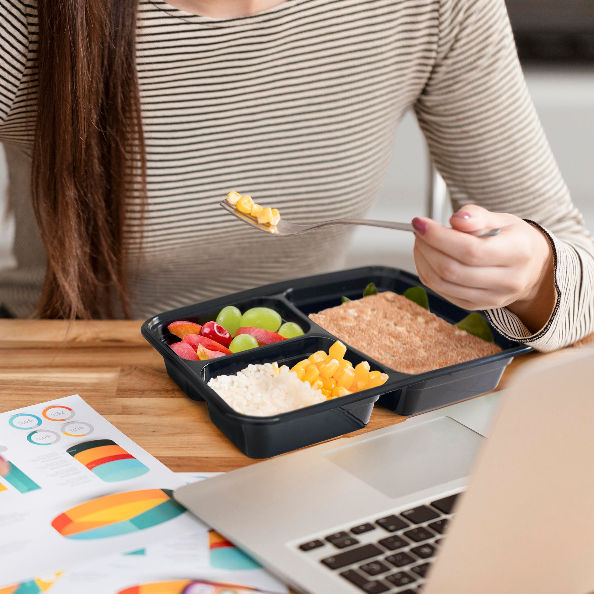 24 oz - 3 Compartment Reusable Meal Prep Containers - Comfy Package