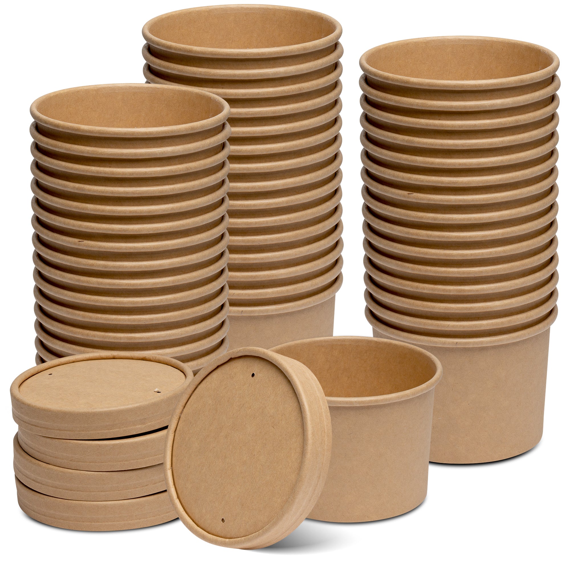 12 oz. Paper Food Containers With Vented Lids, To Go Hot Soup Bowls, Disposable Ice Cream Cups, Kraft - Comfy Package