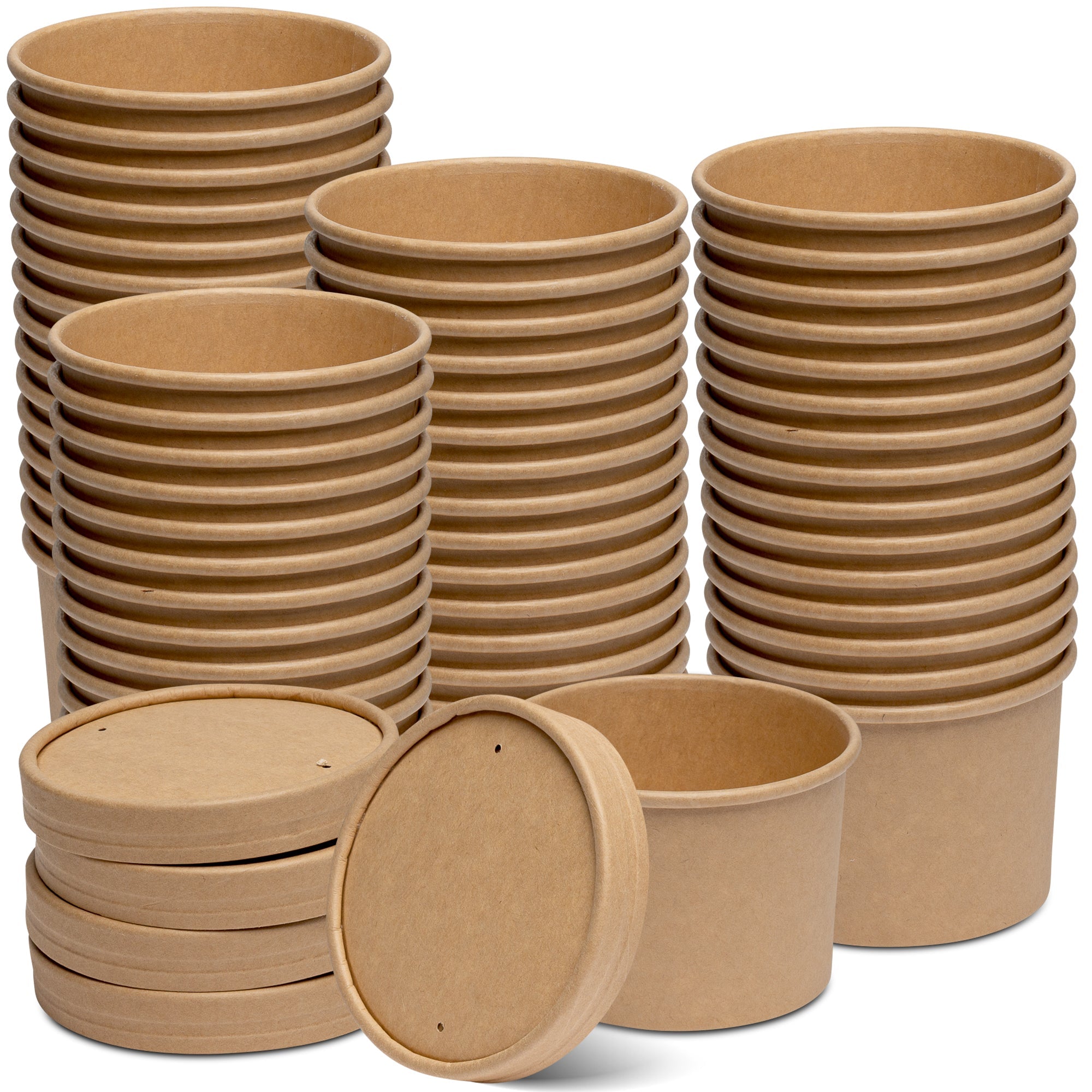 12 oz. Paper Food Containers With Vented Lids - Kraft - Comfy Package