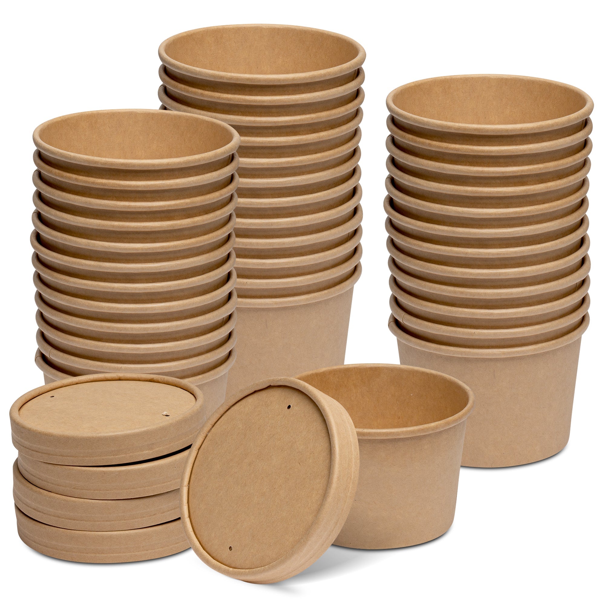 8 oz. Paper Food Containers With Vented Lids, To Go Hot Soup Bowls - Kraft - Comfy Package