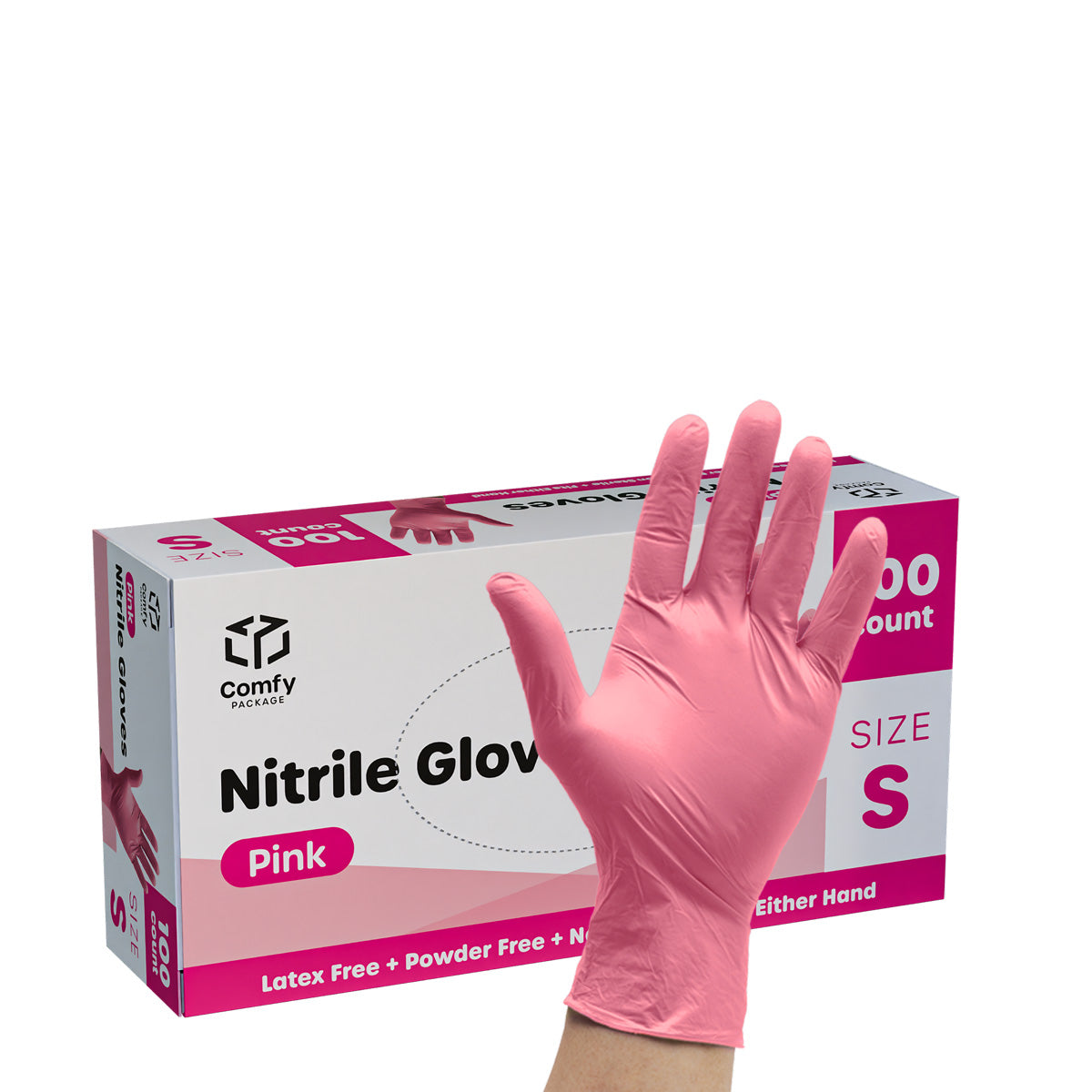 Pink Nitrile Disposable Gloves - Latex Free and Rubber Free | Non-Sterile Powder Free Gloves - Small