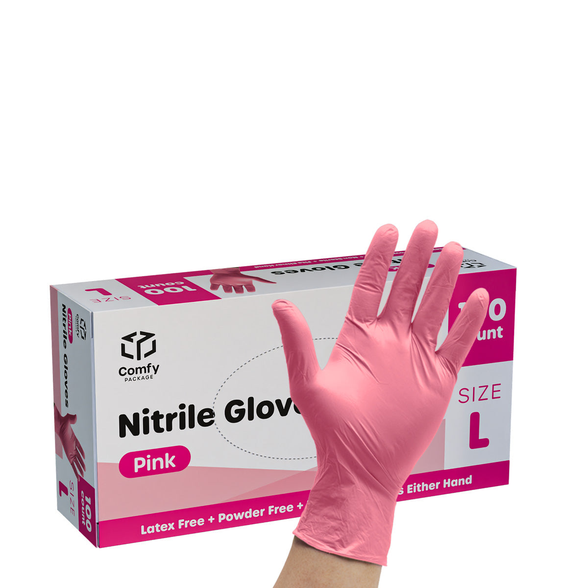 Pink Nitrile Disposable Gloves Latex Free and Rubber Free Non-Sterile  Powder Free Gloves Large