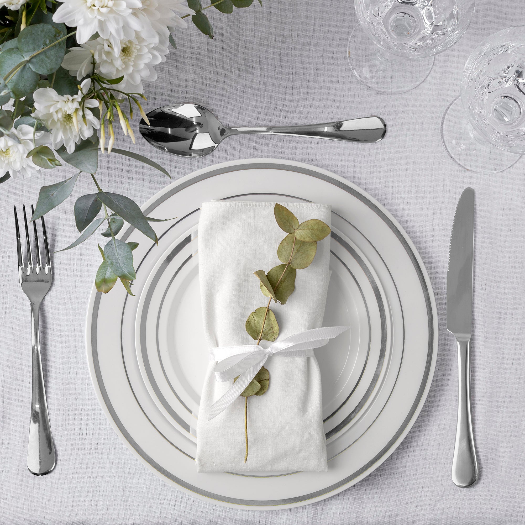Combo Silver Trim Plastic Plates - Premium Heavy-Duty Disposable 10.25" Dinner Party Plates and Disposable 7.5" Salad Plates - Comfy Package