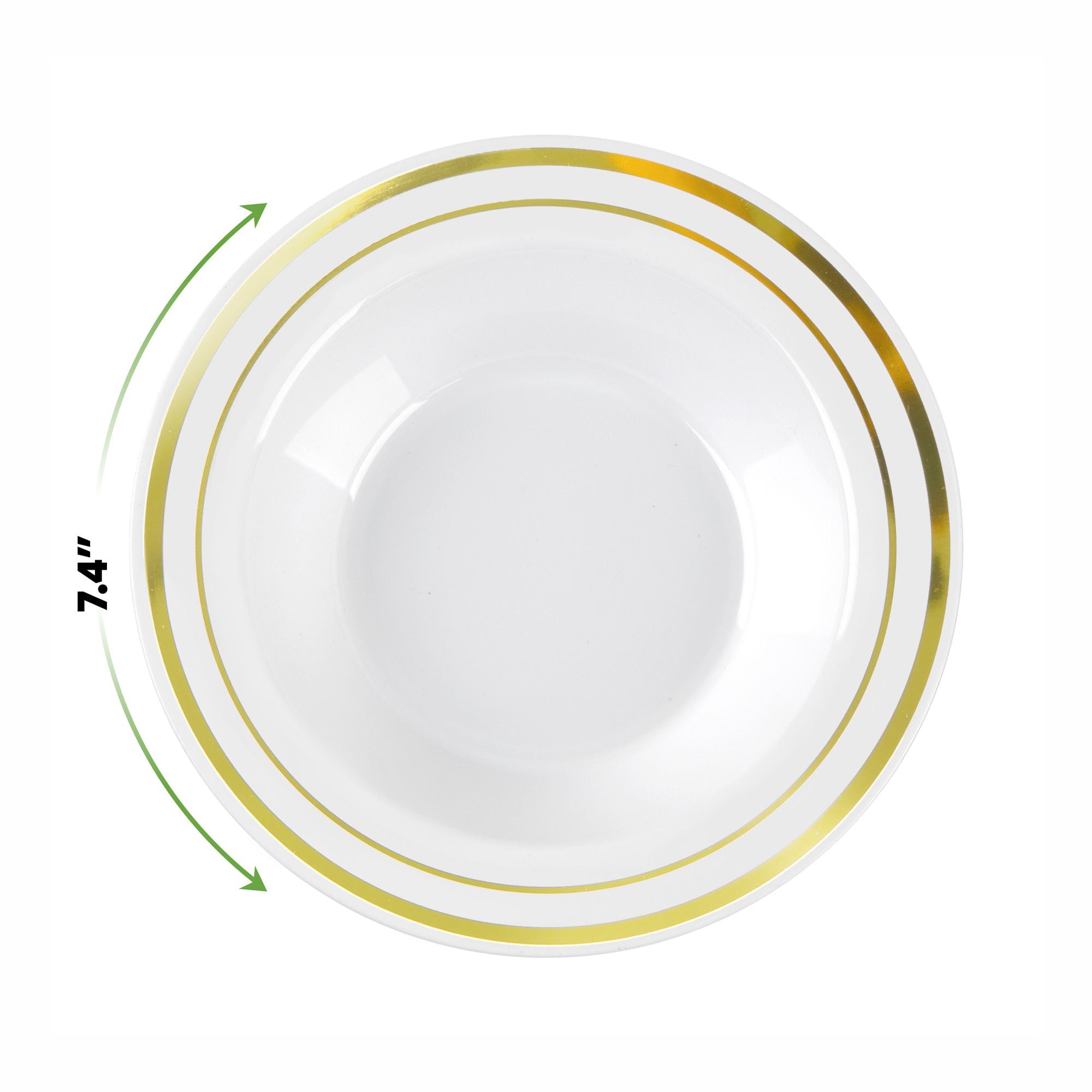 12 oz. Gold Trim Plastic Dessert Bowls - Premium Heavy-Duty Disposable Soup and Cereal Bowls - Comfy Package
