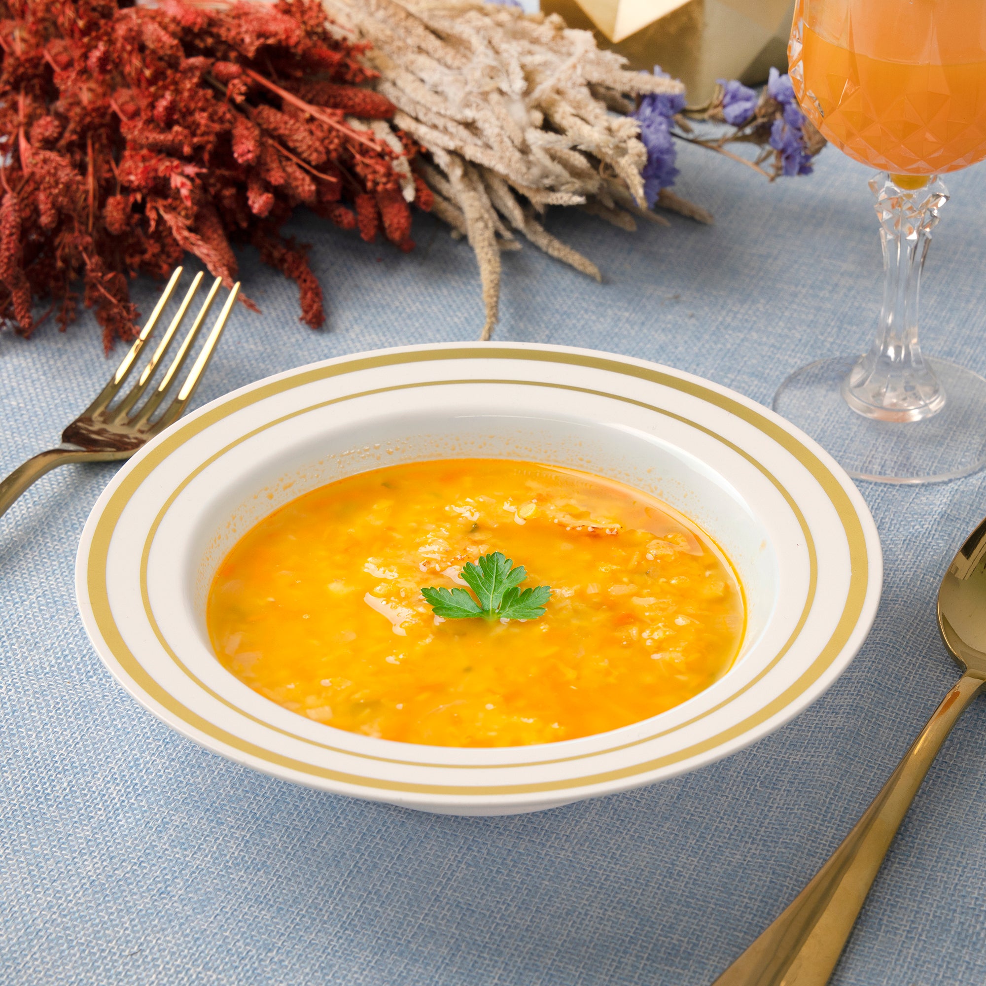 12 oz. Gold Trim Plastic Dessert Bowls - Premium Heavy-Duty Disposable Soup and Cereal Bowls