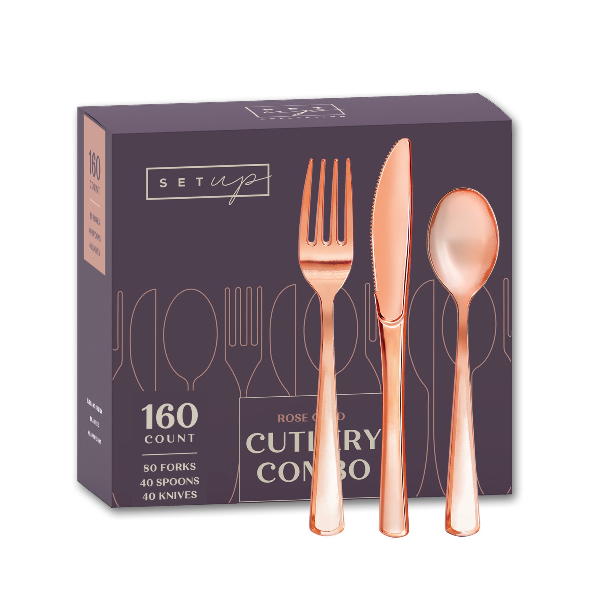Disposable Rose Gold Combo Cutlery - Forks, Spoons, Knives Combo - Heavy Duty, and Durable Plastic Silverware Great for Parties, Weddings, Events, and Everyday use