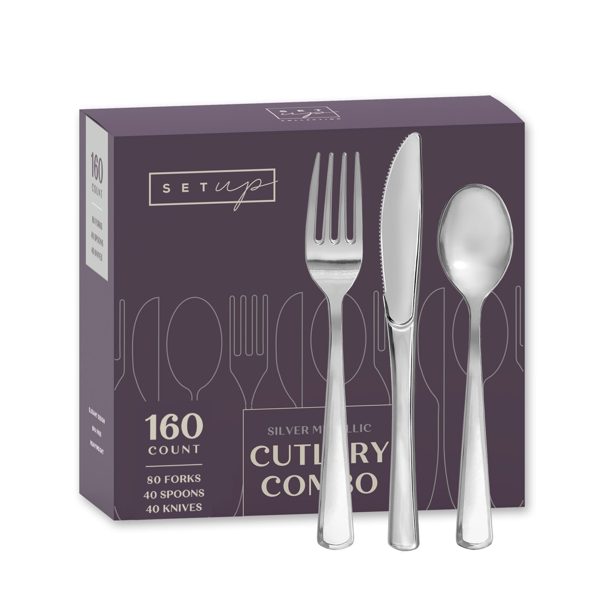 Disposable Silver Combo Cutlery - Forks, Spoons, Knives Combo - Heavy Duty, and Durable Plastic Silverware Great for Parties, Weddings, Events, and Everyday use