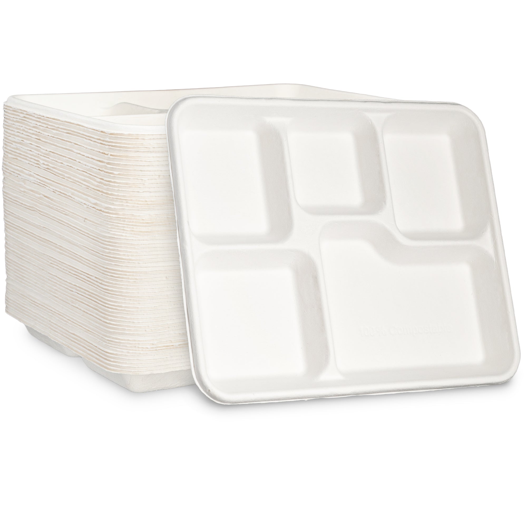 500ct 5 Compartment Plates Eco-Friendly 100% Compostable Sugarcane 10 inch Paper Trays - Comfy Package