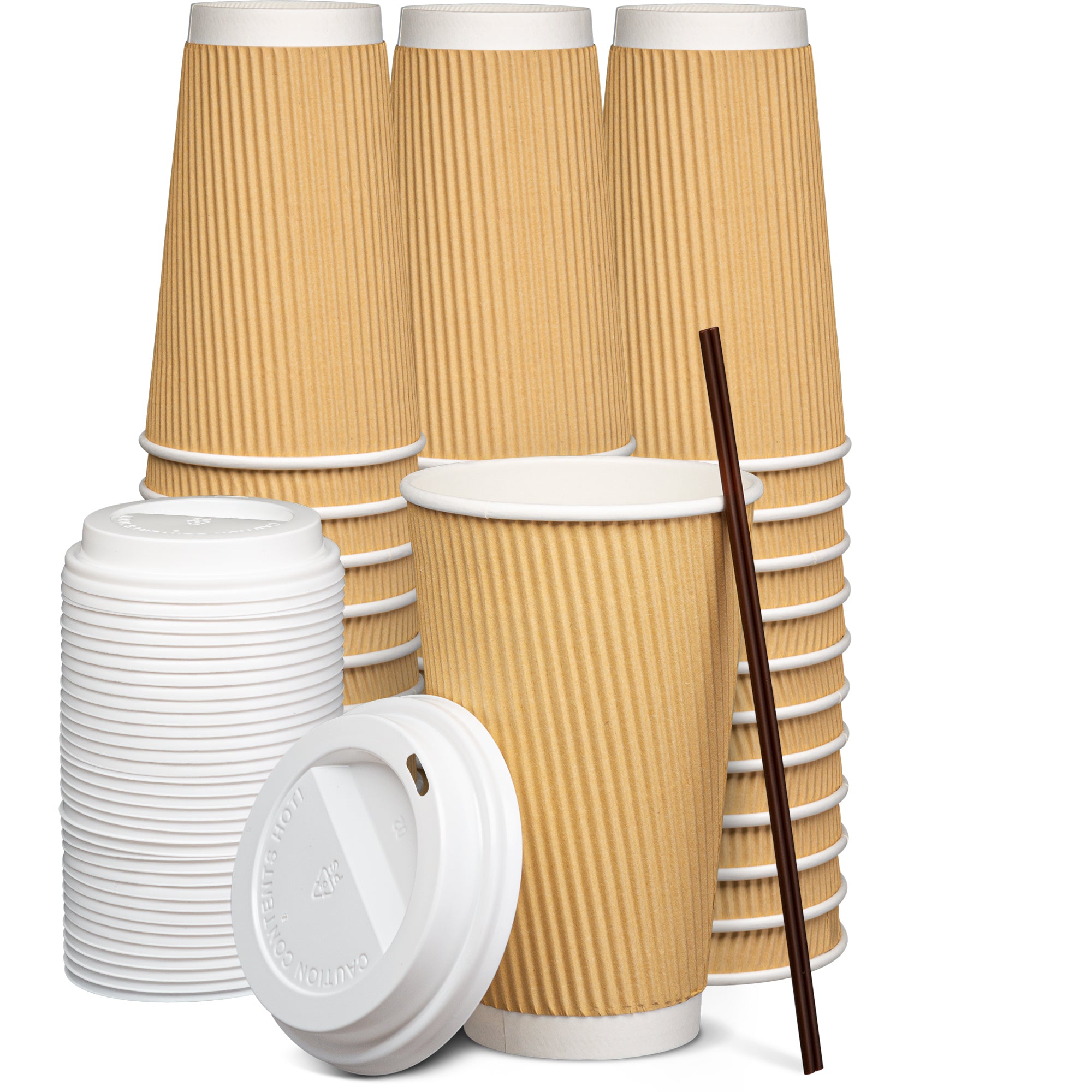 16 oz. Insulated Ripple Paper Hot Coffee Cups With Lids & Stirrers - Comfy Package