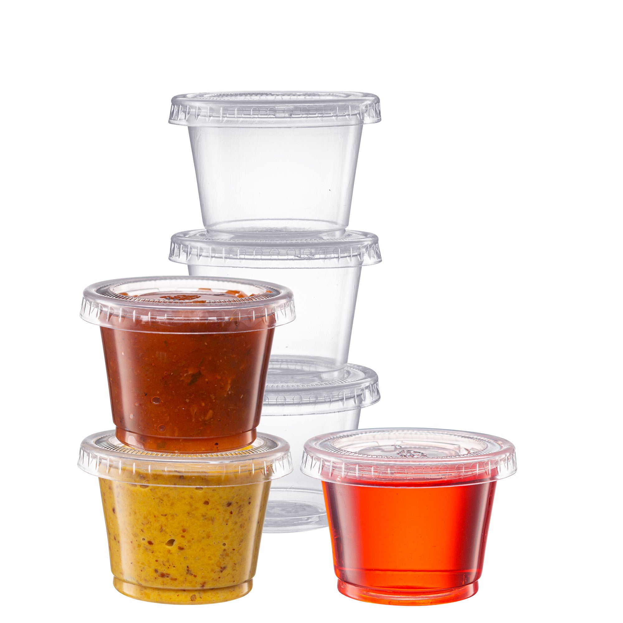 1 oz. Cups with Lids, Small Plastic Condiment Containers for Sauce, Salad Dressings, Ramekins, & Portion Control
