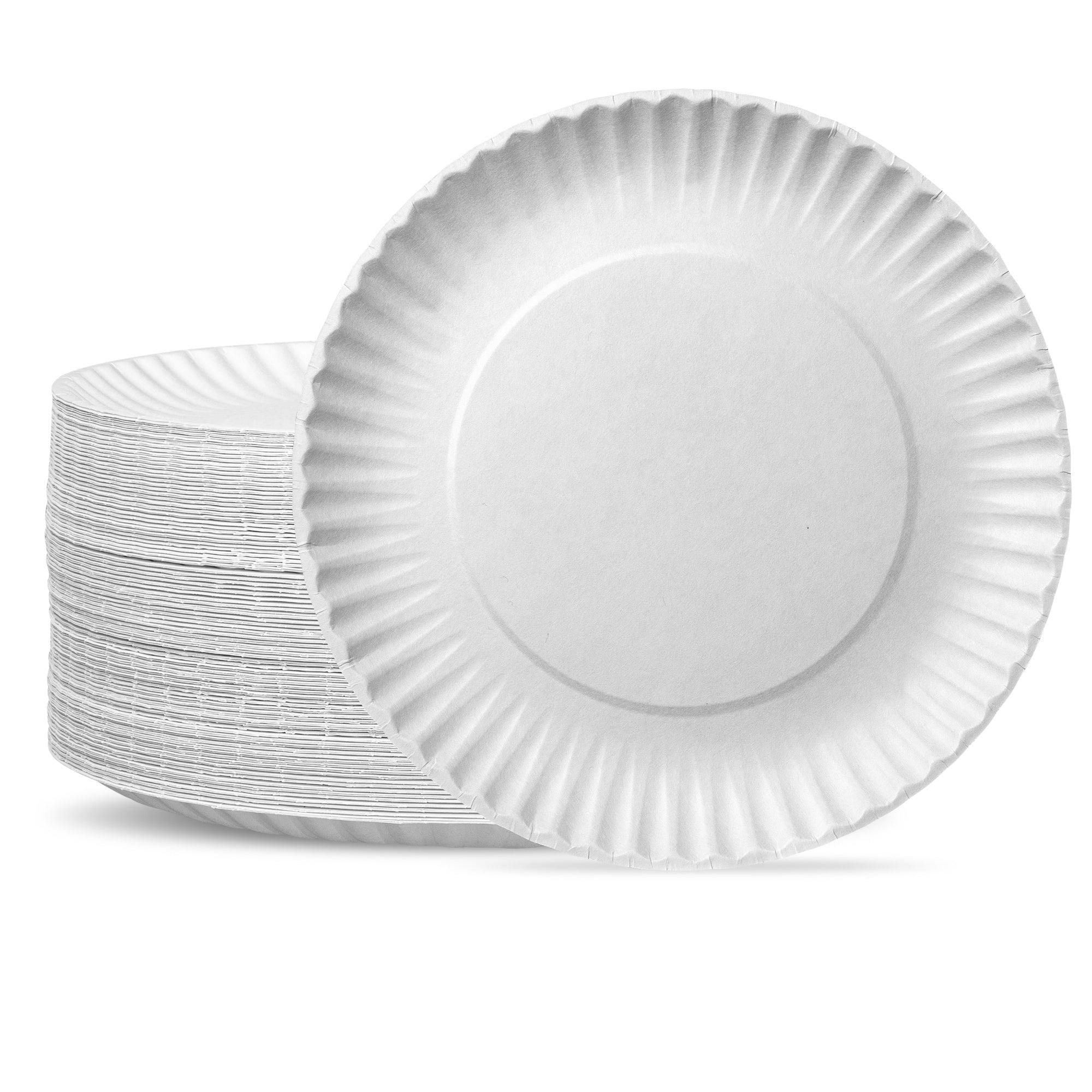 9 Inch Disposable White Uncoated Paper Plates - Large