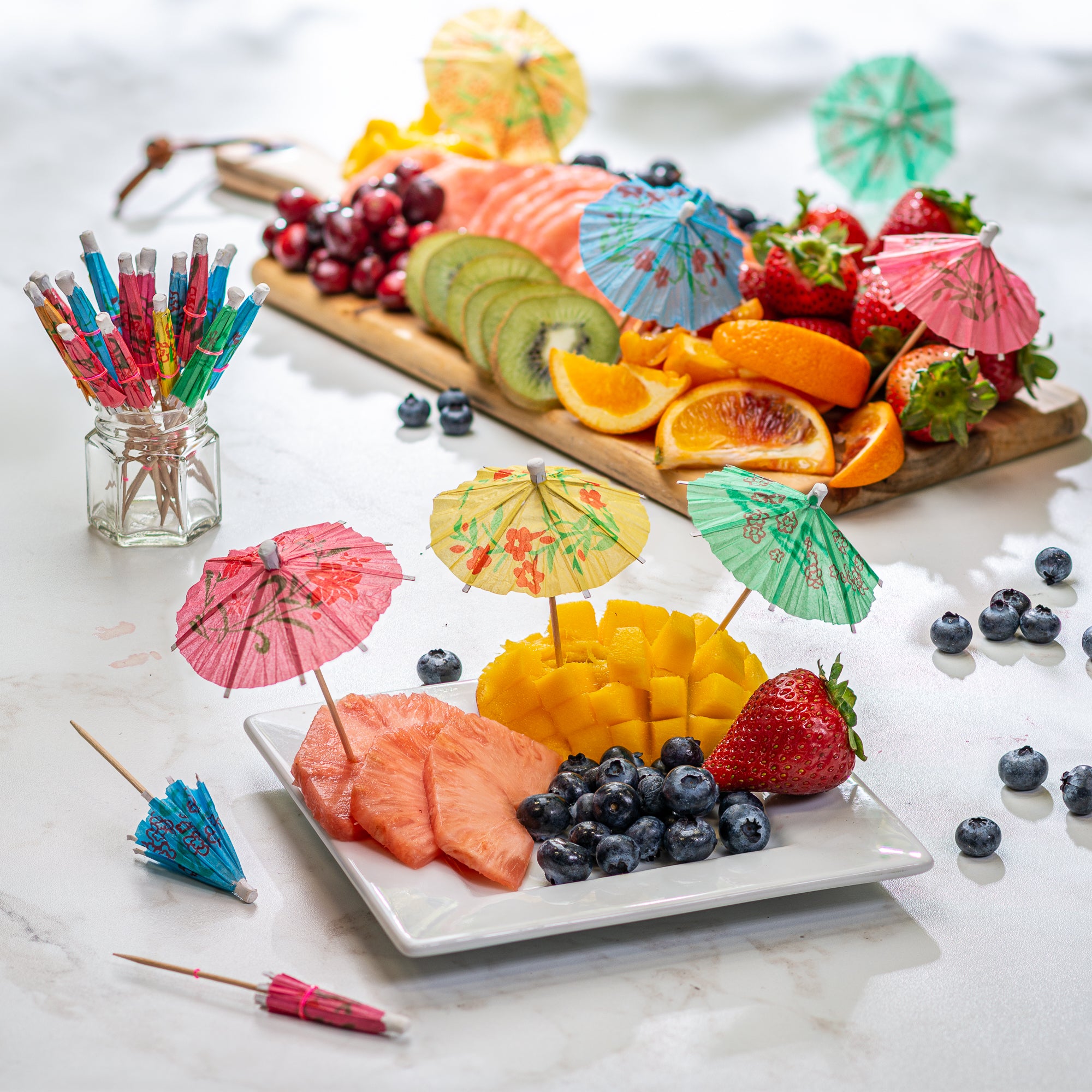 Umbrella Cocktail Drink Picks - Assorted Tropical Colors Party Toothpicks - Comfy Package