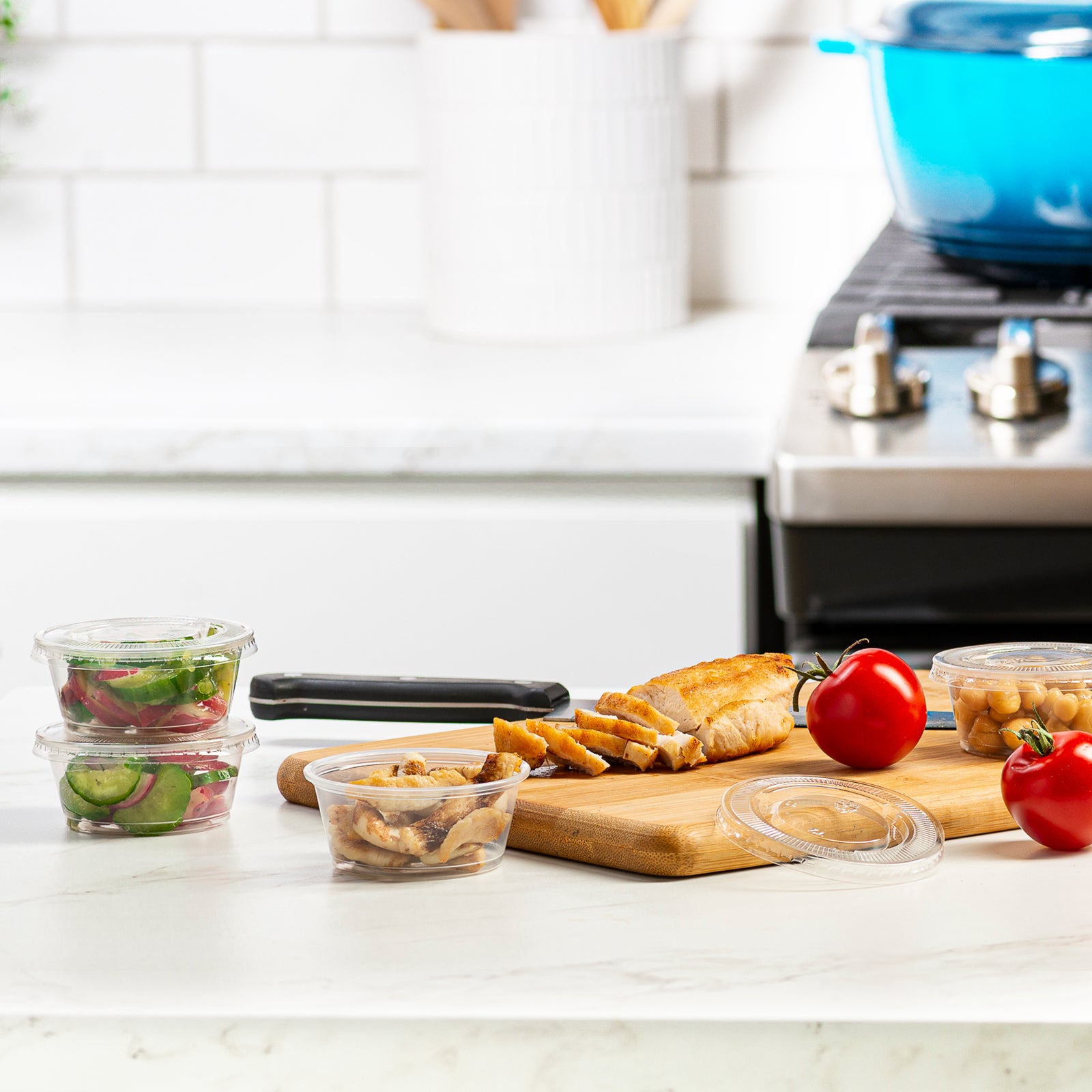 2 oz. Plastic Portion Cups With Lids, Souffle Cups, Jello Shot Cups, Condiment Sauce Containers - Comfy Package