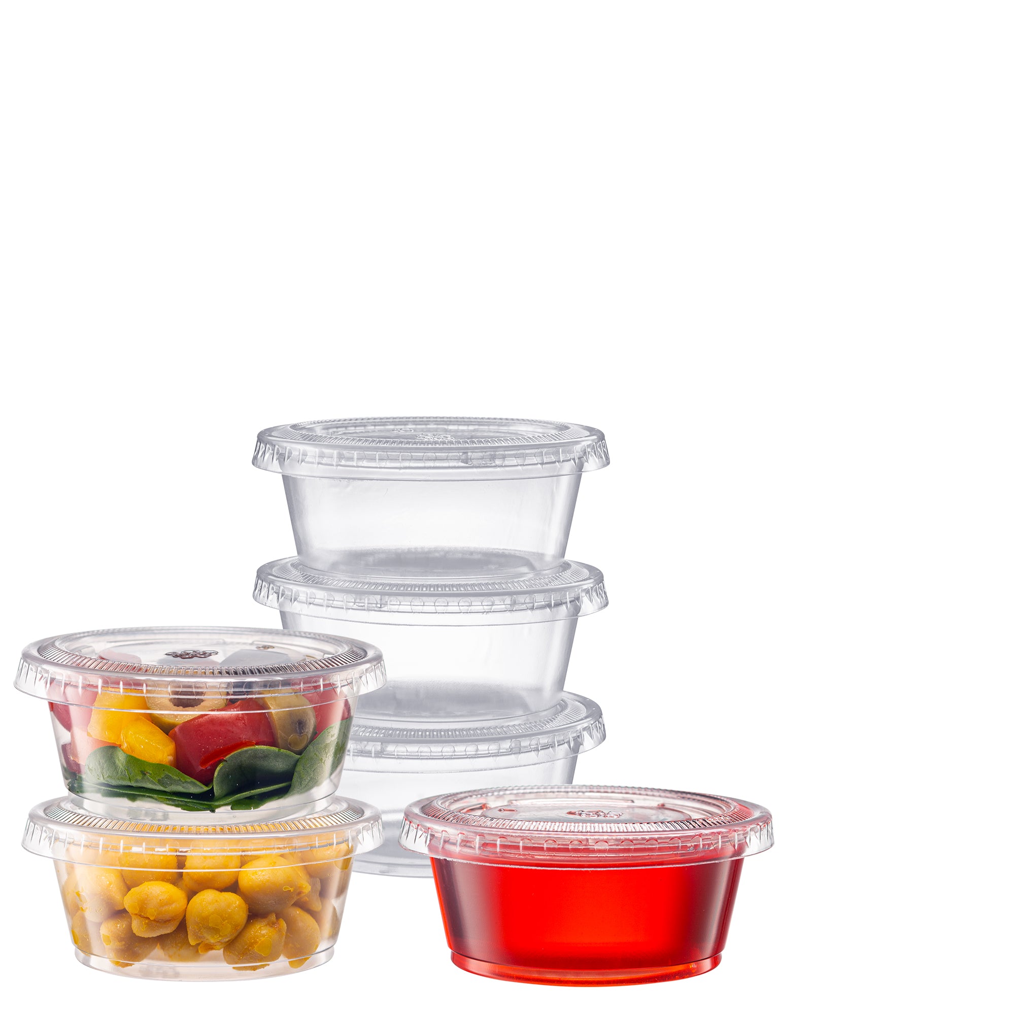 3.25 oz. Cups with Lids, Small Plastic Condiment Containers for Sauce, Salad Dressings, Ramekins, & Portion Control