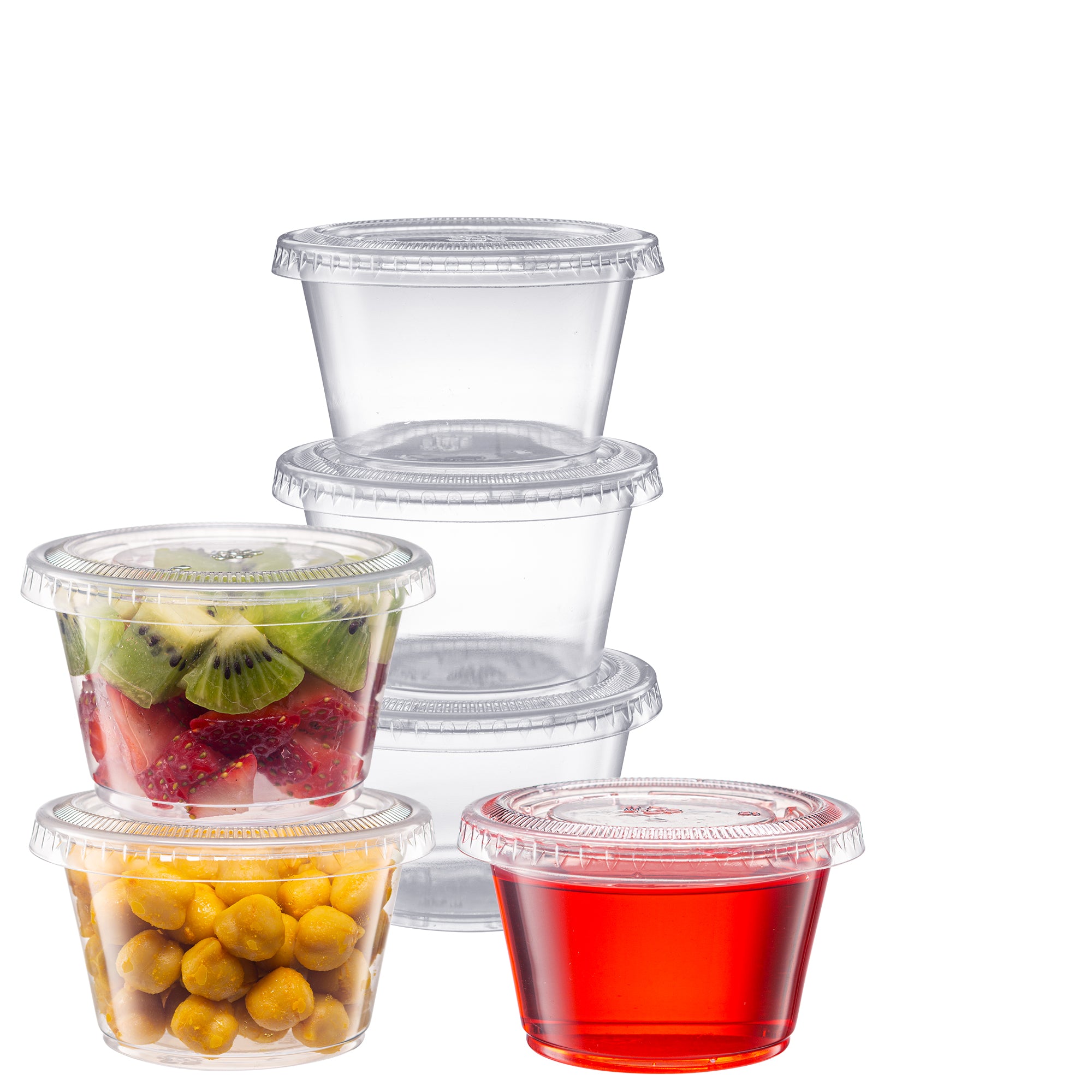 4 oz. Cups with Lids, Small Plastic Condiment Containers for Sauce, Salad Dressings, Ramekins, & Portion Control
