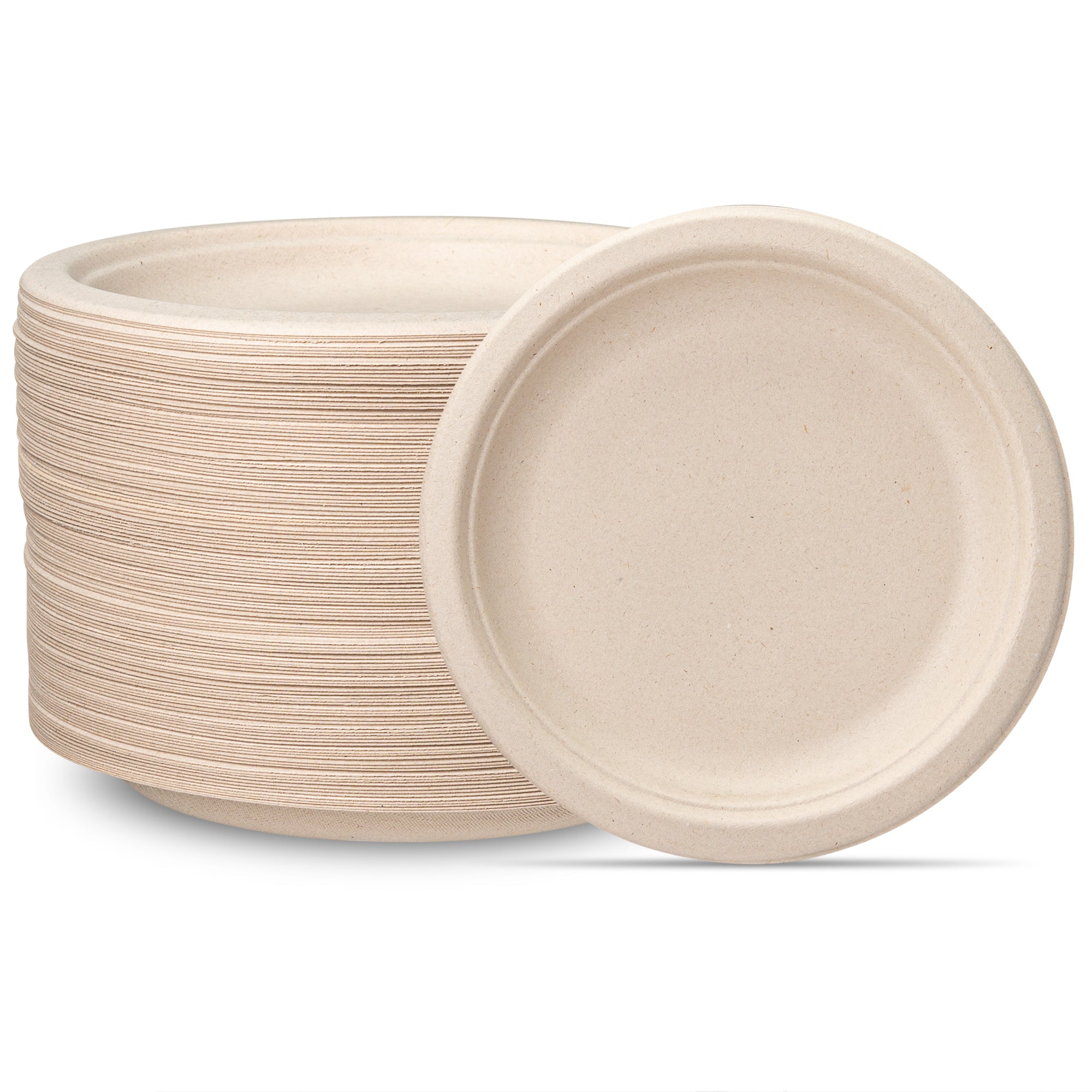 7 Inch Heavy-Duty Plate Eco-Friendly 100% Compostable  Disposable Sugarcane Paper Plates - Brown Unbleached