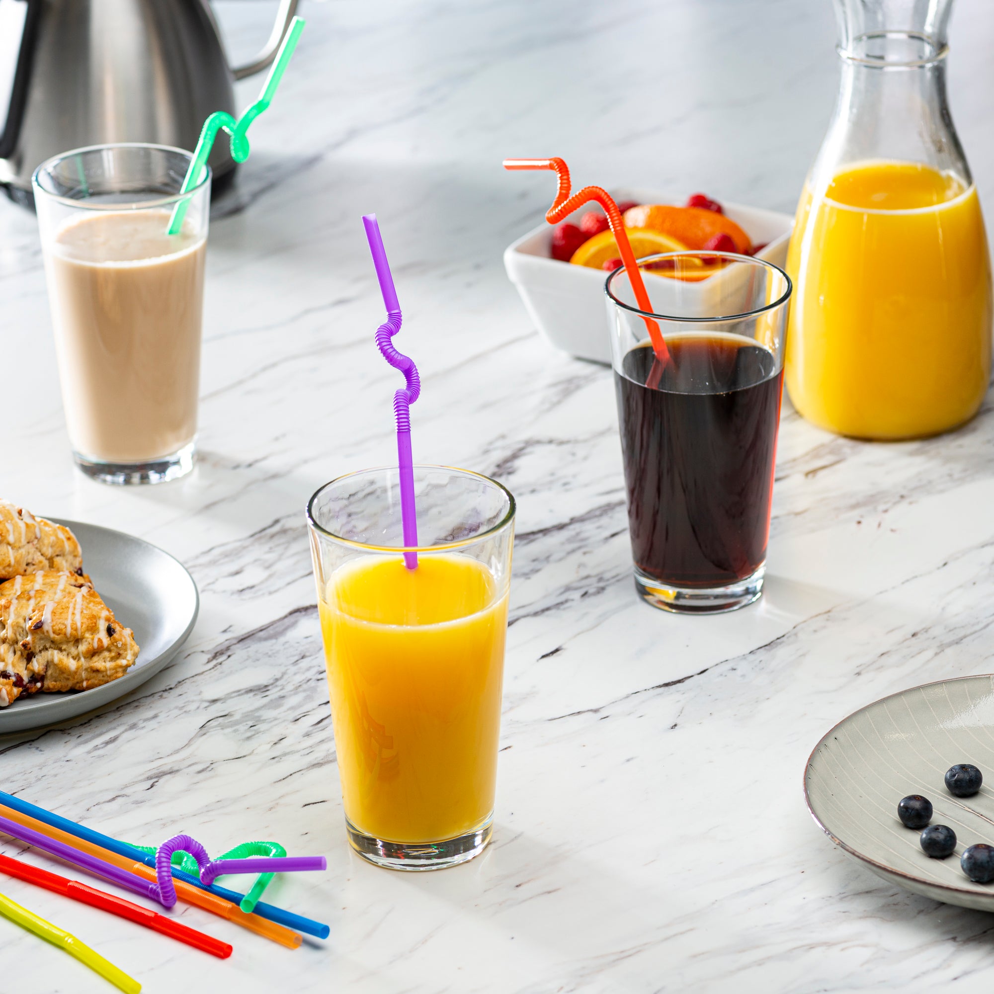 Long Flexible Disposable Plastic Drinking Straws - 10.02" High - Assorted Colors