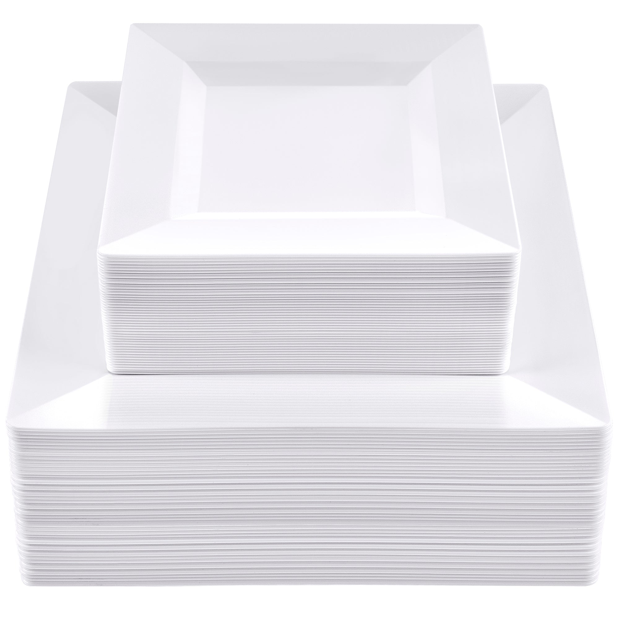 Combo White Square Plastic Plates - Premium Heavy-Duty Disposable 9.5" Dinner Party Plates and Disposable 6.5" Salad Plates - Comfy Package