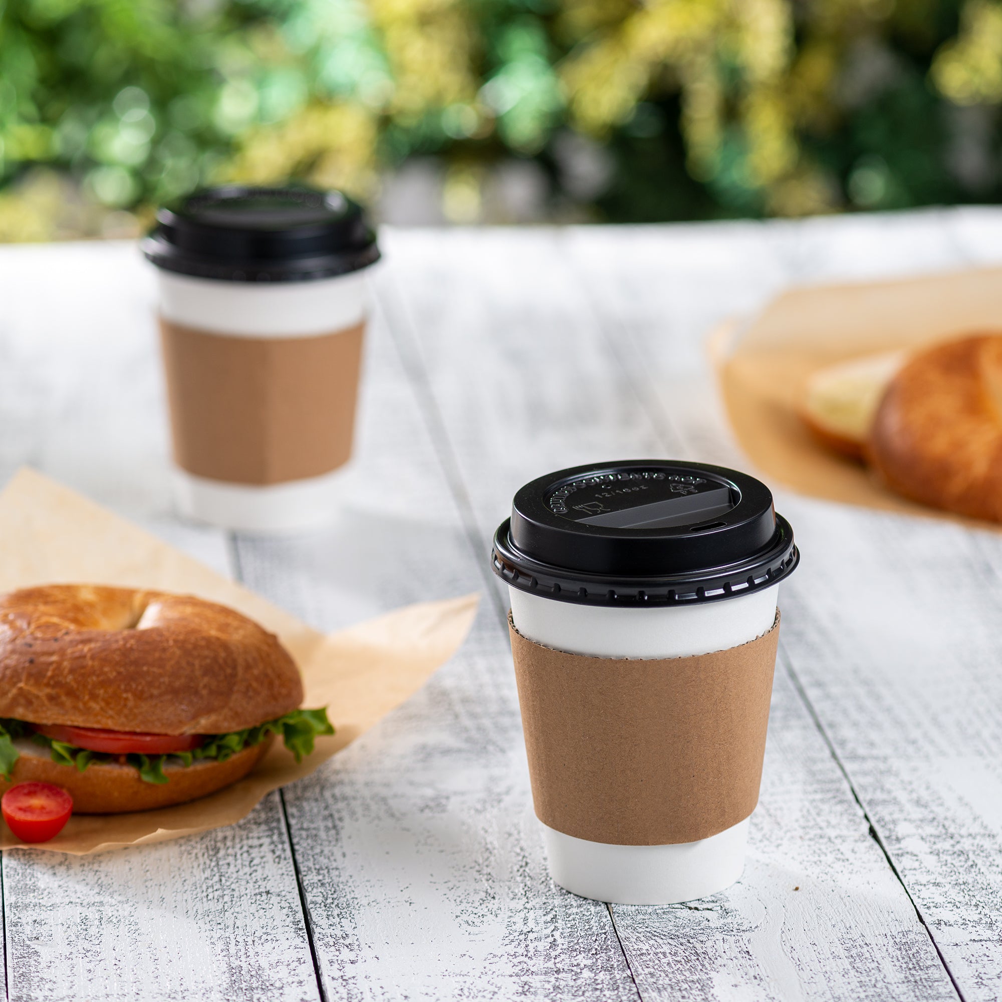 12 oz. Disposable Coffee Cups with Lids, Sleeves, Stirrers - To Go Paper Hot Cups - Comfy Package