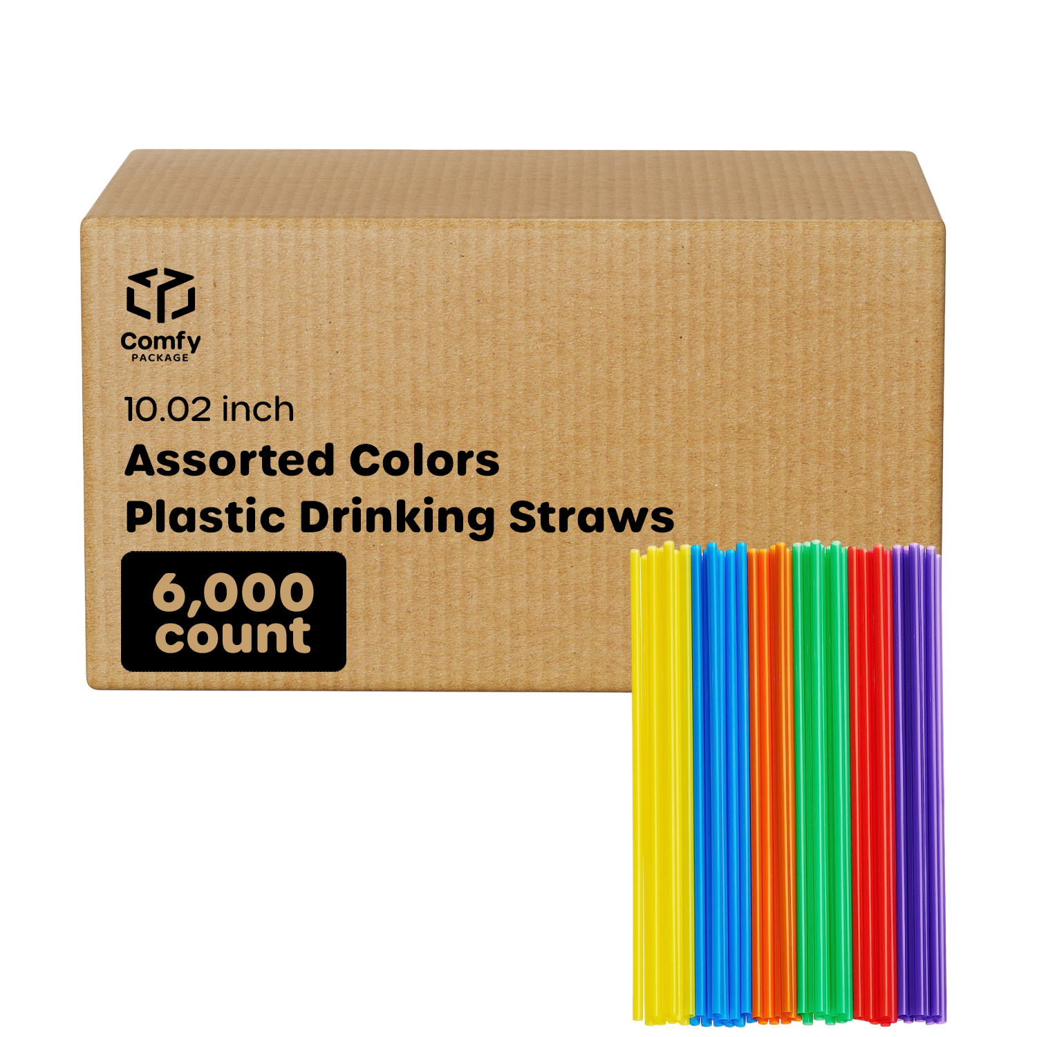 [Case of 6000] Long Disposable Plastic Drinking Straws - 10.02" High - Assorted Colors