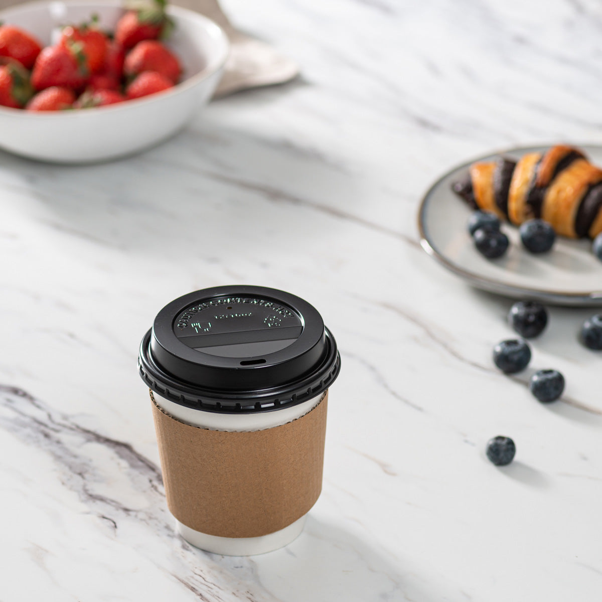 10 oz. Disposable Coffee Cups with Lids, Sleeves, Stirrers - To Go Paper Hot Cups