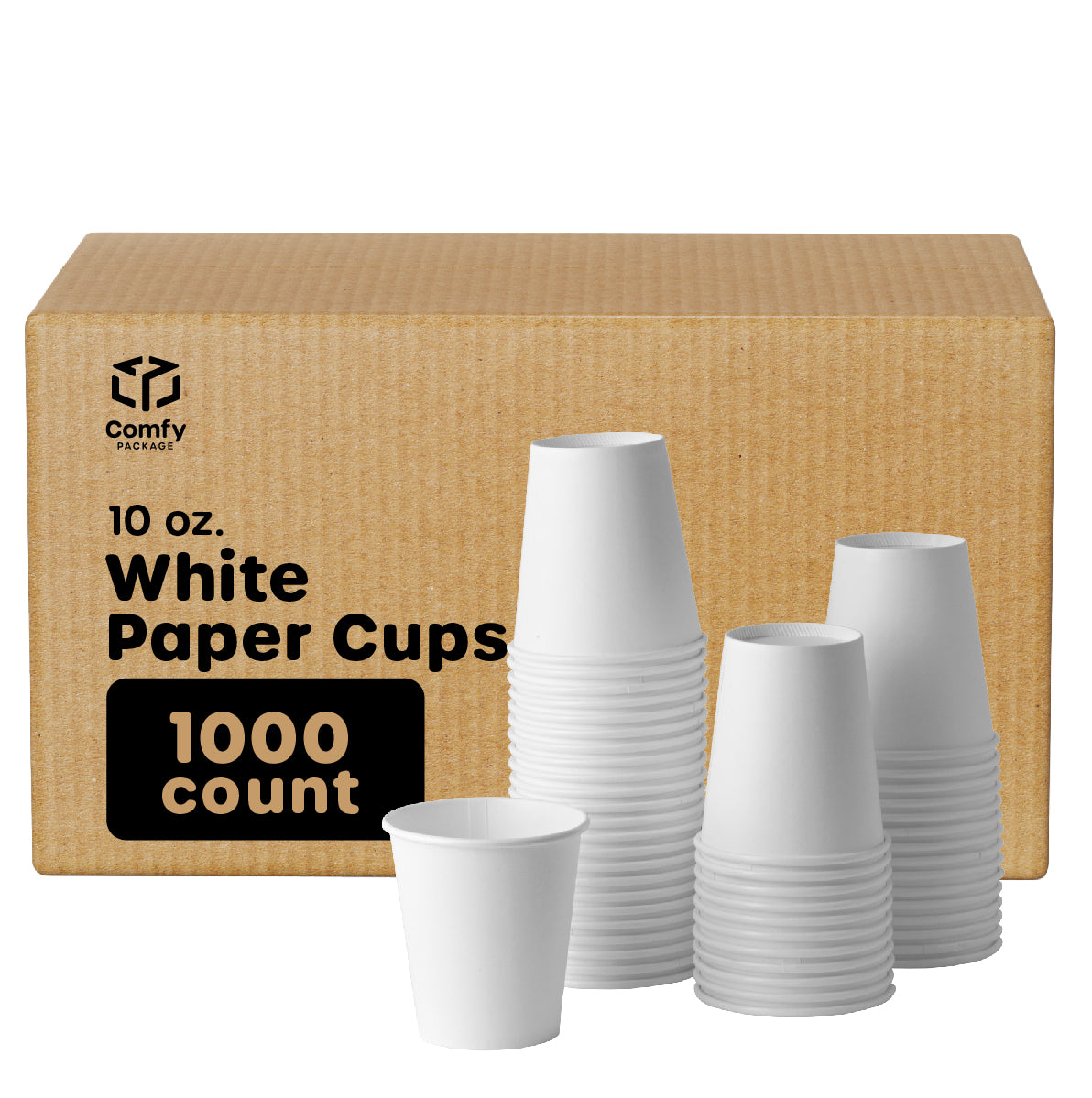 [Case of 1000] 10 oz. (Squat) White Paper Hot Cups