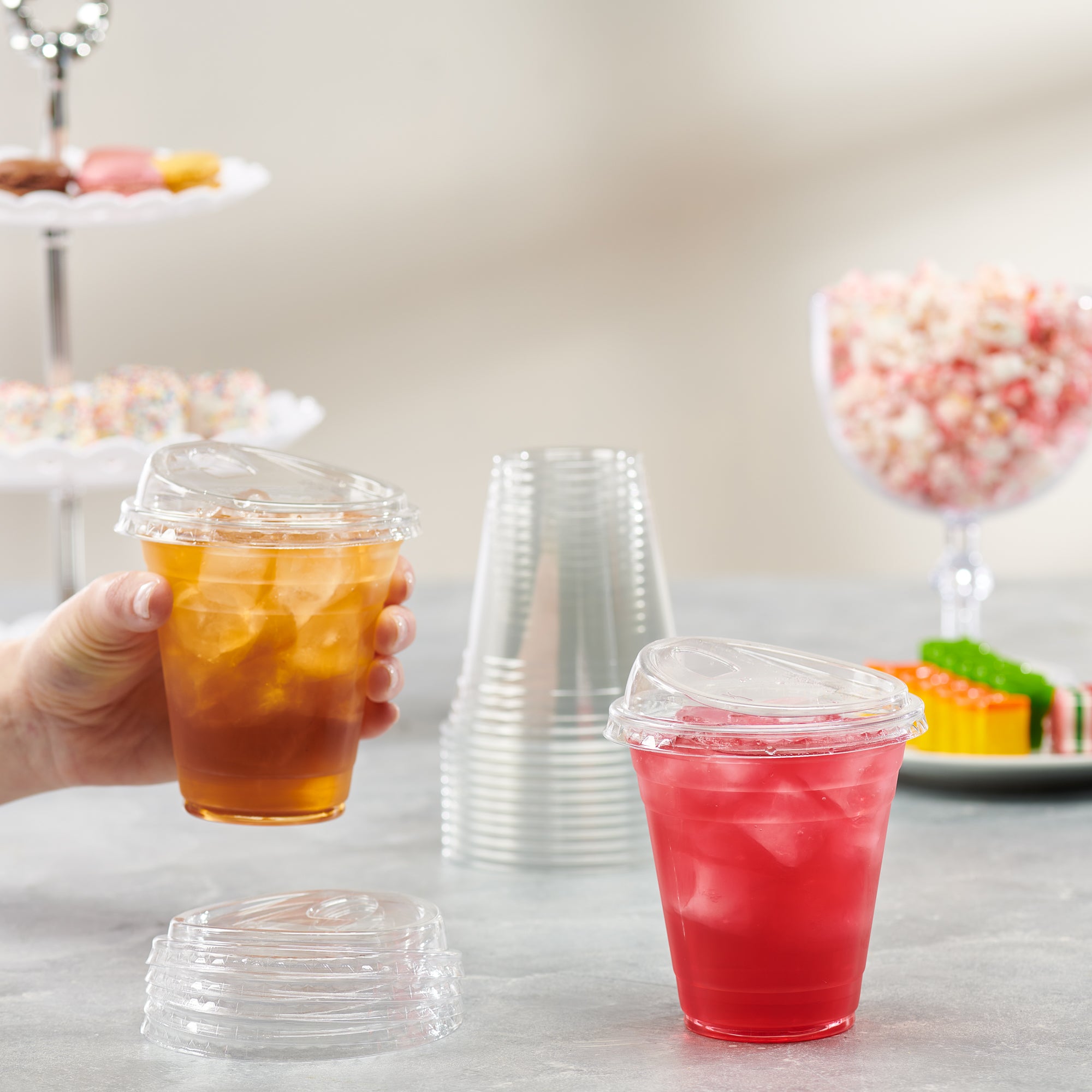 12 oz. Crystal Clear Plastic Cups With Strawless Sip-Lids