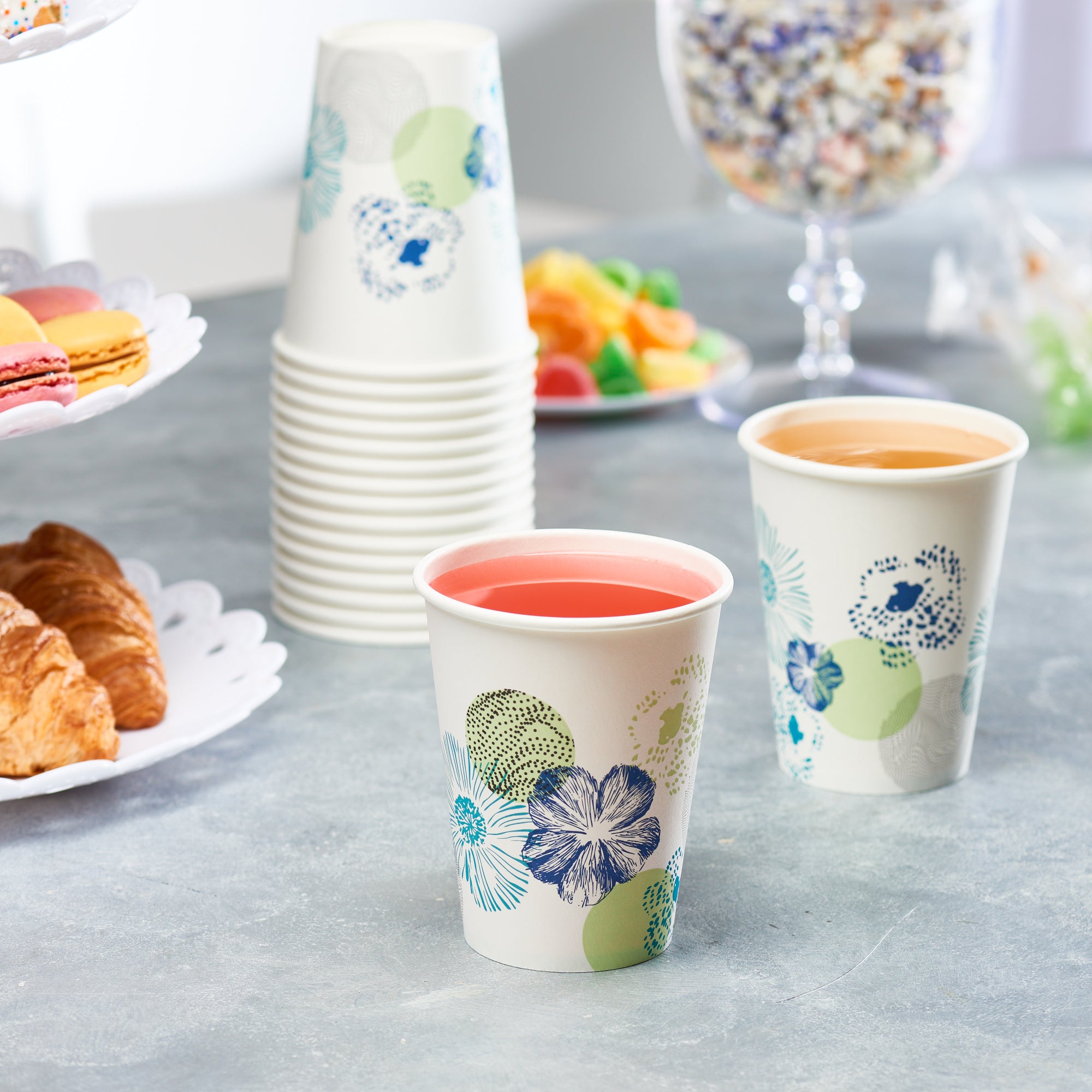 12 oz. All Purpose Everyday Disposable Floral Design Paper Drinking Cups