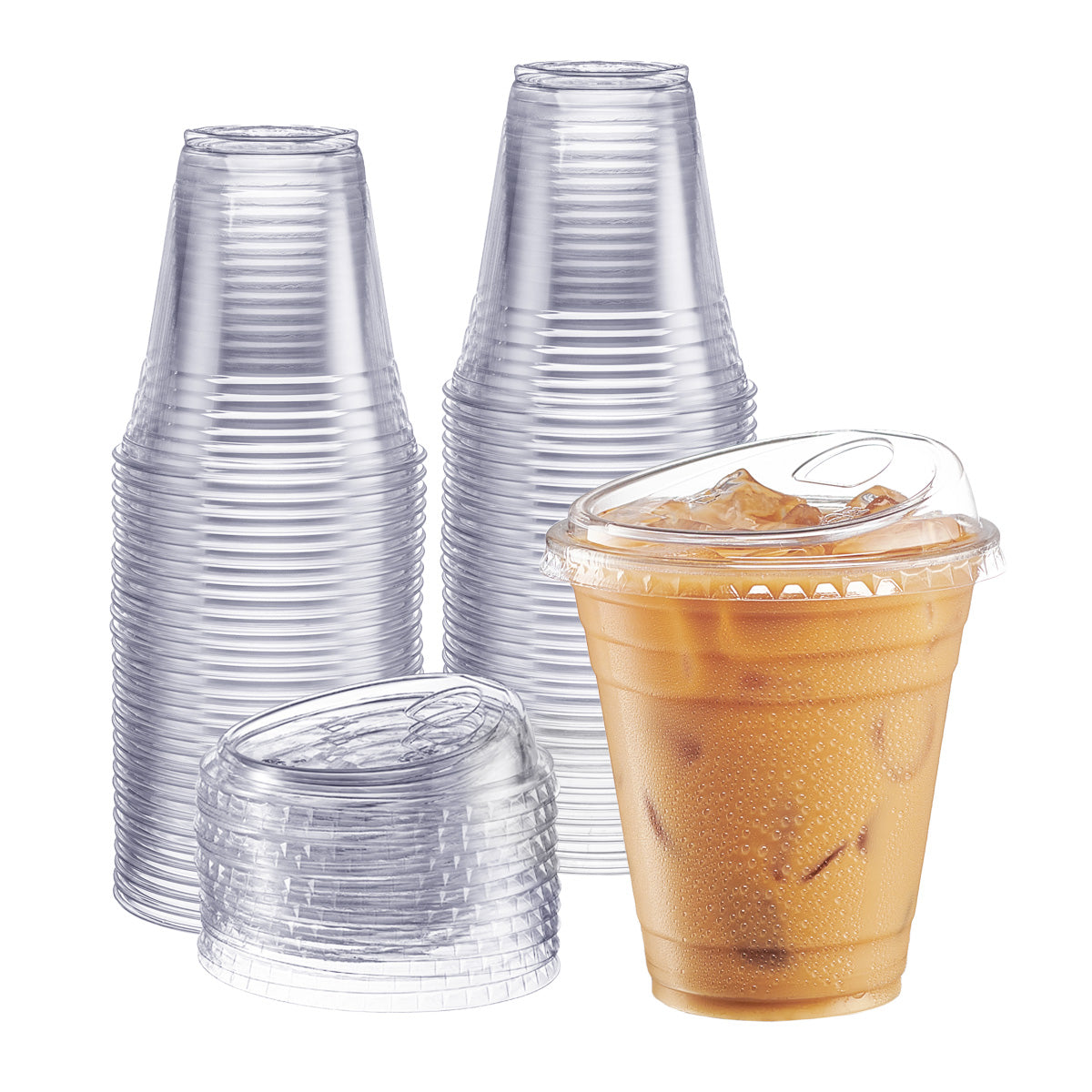 12 oz. Crystal Clear Plastic Cups With Strawless Sip-Lids