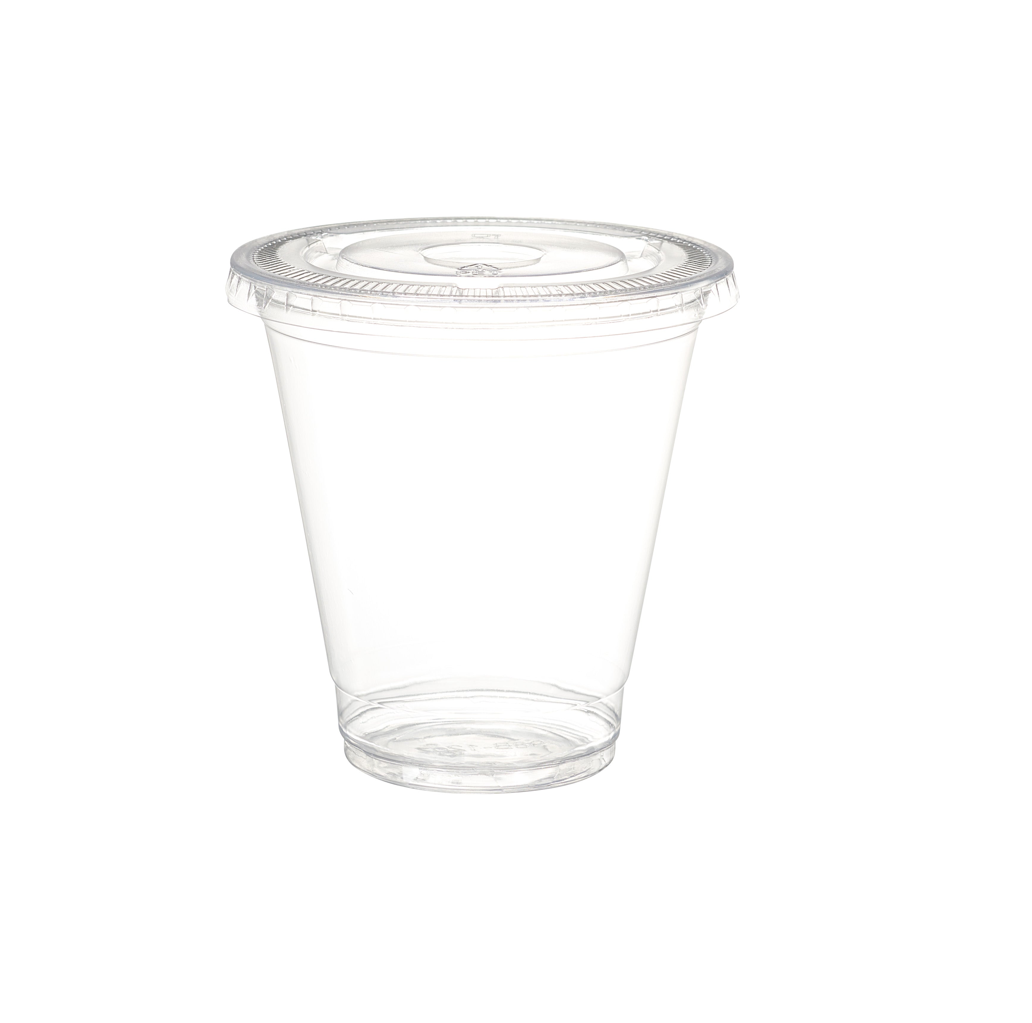 [50 Sets] 12 oz. Clear Plastic Cups With No Hole Flat Lids