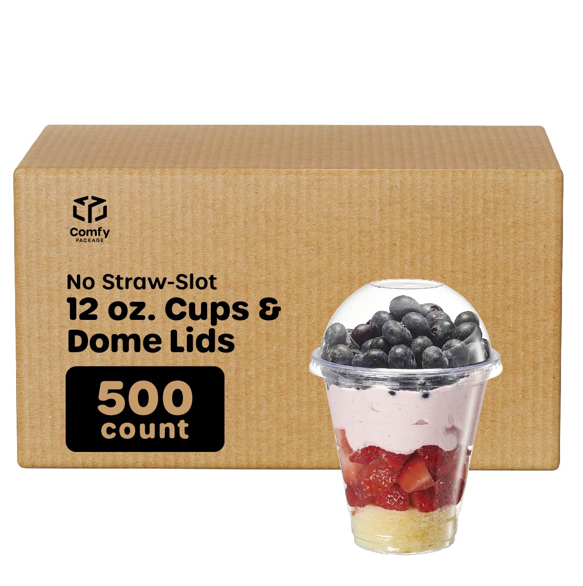 [Case of 500 12 oz. Clear Plastic Cups With (No Hole) Dome Lids…